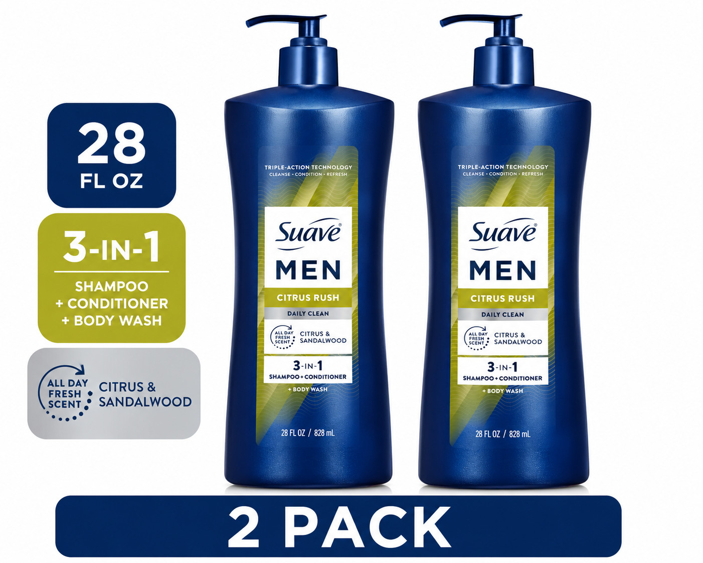 2x Men's 3-in-1 Shampoo Conditioner and Body Wash,Glycerin and Keratin 28 oz 2x Men's 3-in-1 Shampoo Conditioner and Body Wash,Glycerin and Keratin 28 oz