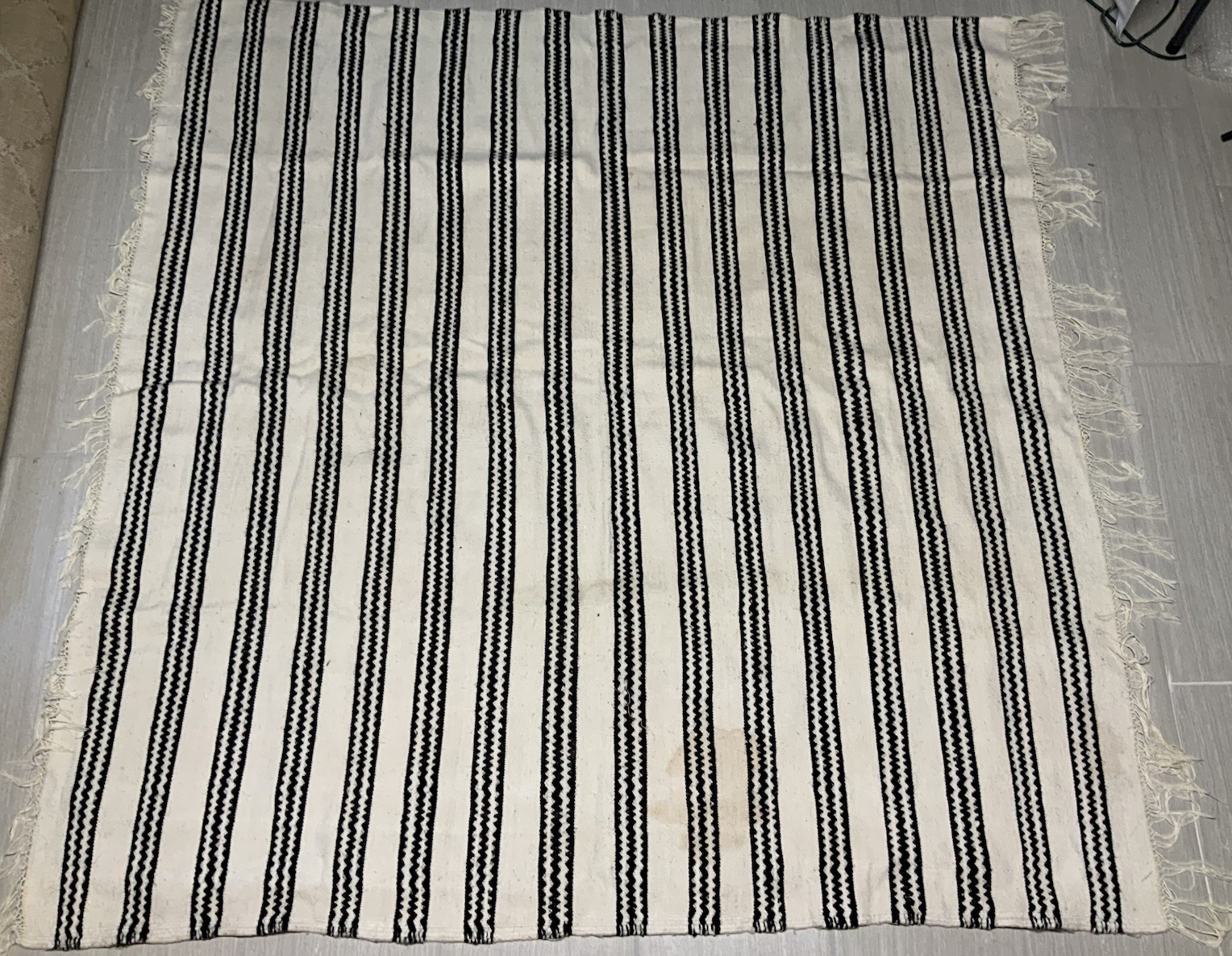 Handmade Berber Rug – Vintage Algerian Wool Carpet – Black & White Striped