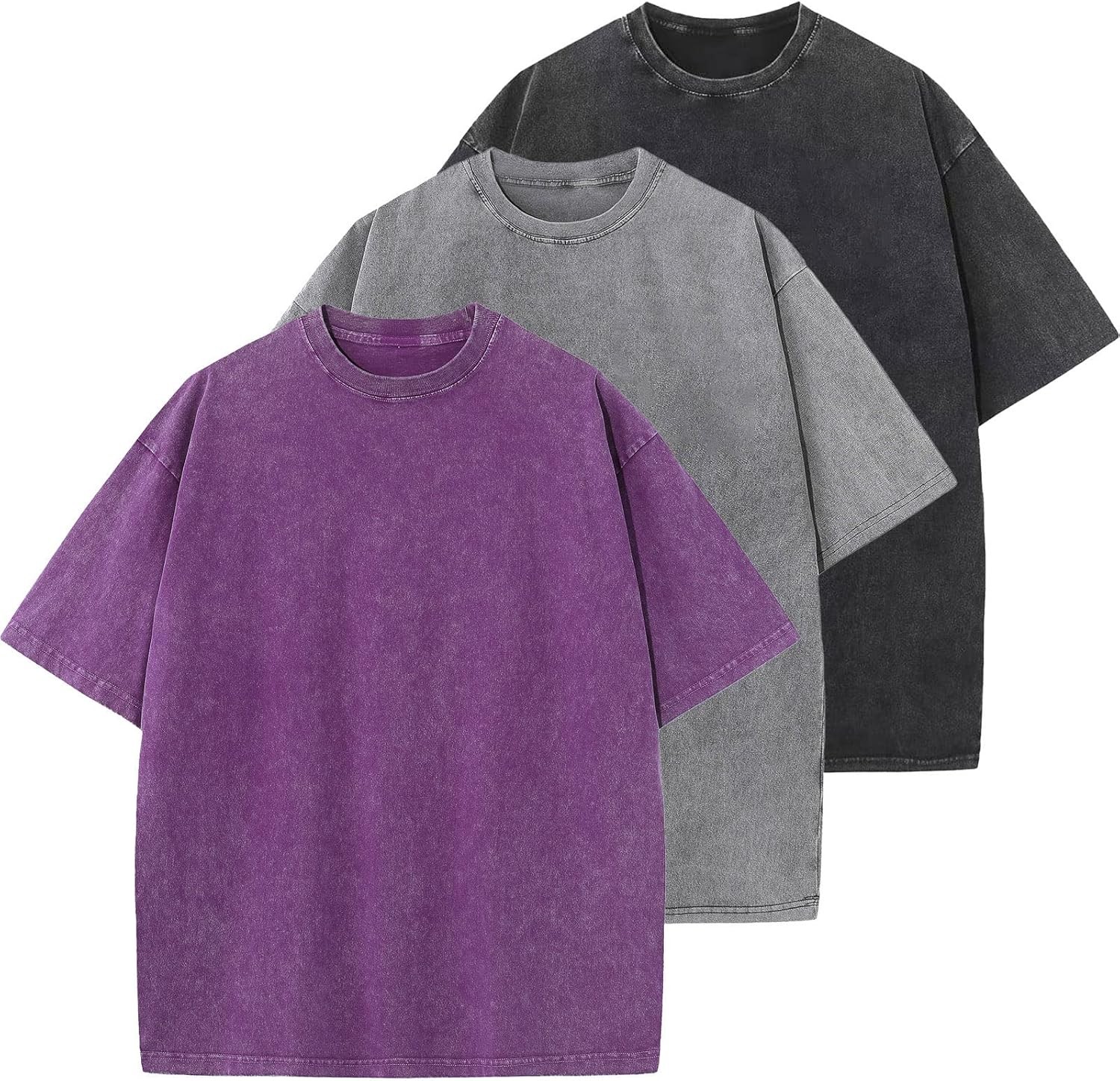 Men's Oversized Cotton T-Shirt Casual Vintage Washed Loose Fit Short Sleeve Tee