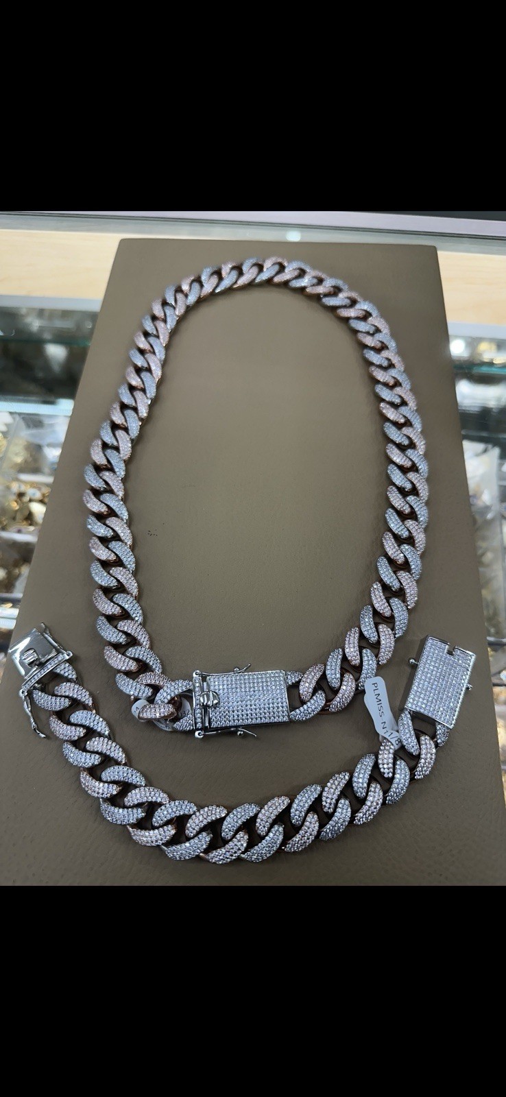 Iced Out Two Tone Rose Gold Cuban Link And Bracelet