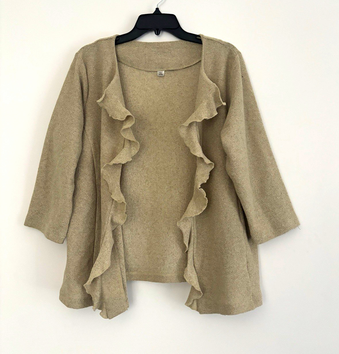 Soft Surroundings Women’s Plus 18/20 Open Front Ruffle Knit Cardigan Beige Soft Surroundings Women’s Plus 18/20 Open Front Ruffle Knit Cardigan Beige