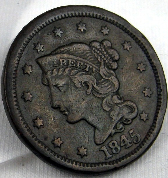 1845 BRAIDED HAIR LARGE CENT CHOICE EXTREMELY FINE XF+ COIN #75-6