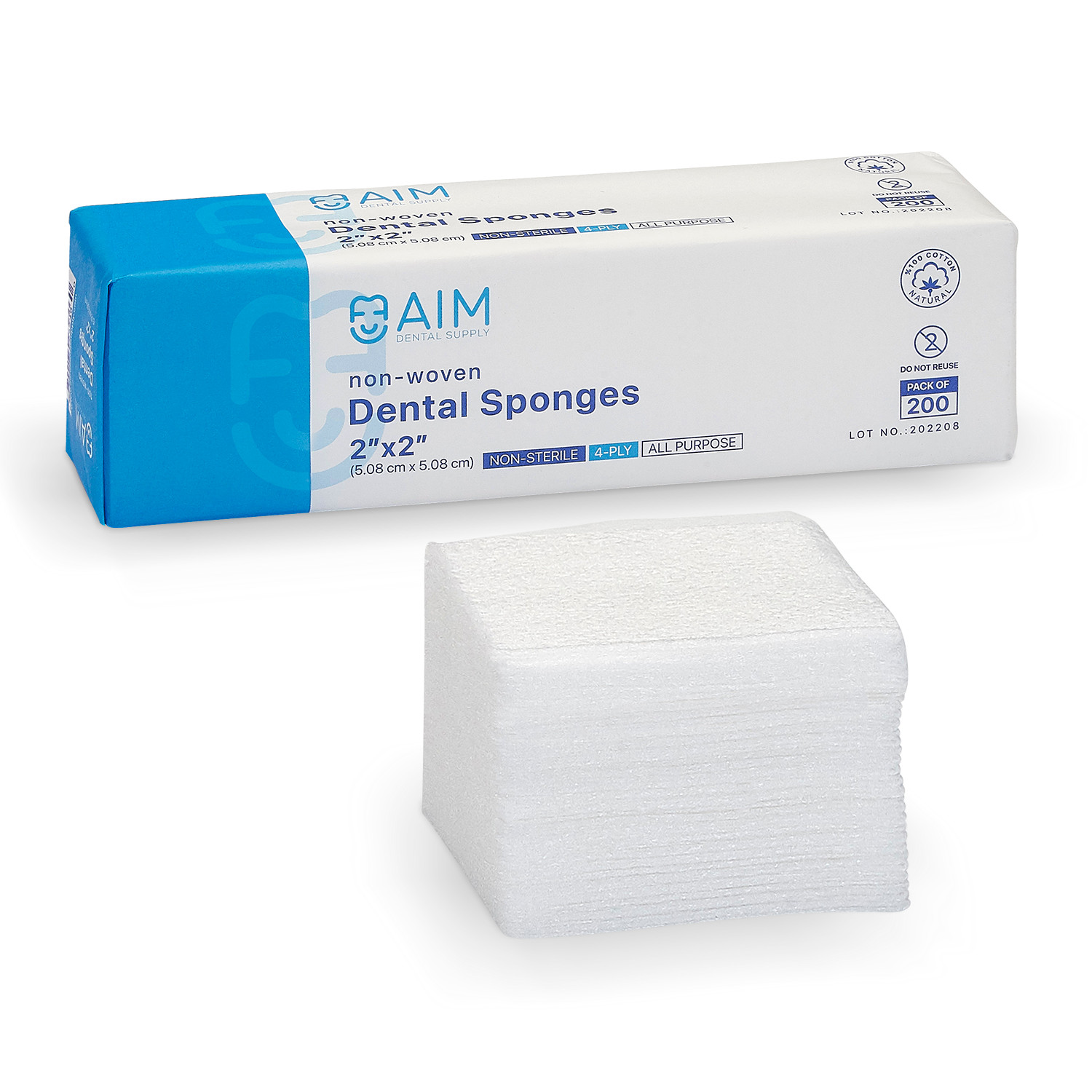 200/Pack Dental 4-Ply Non-Woven Sponges Disposable First Aid Gauze Pads