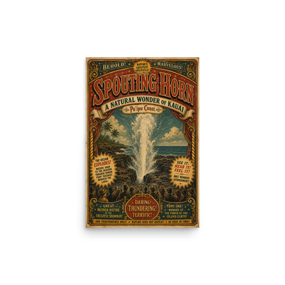 Spouting Horn, Kauai, Hawaii - Circus Poster Travel Art Poster Spouting Horn, Kauai, Hawaii - Circus Poster Travel Art Poster