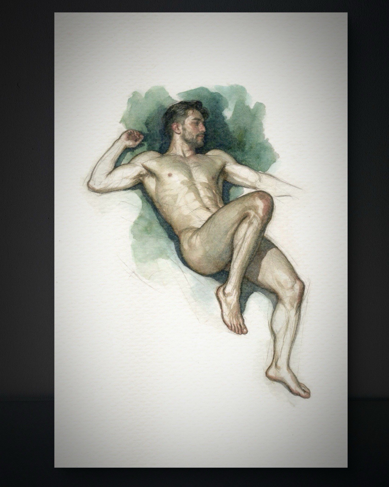 Original Watercolor Painting Male Figure Portrait Book Page  (5.5 × 8.5 inches)