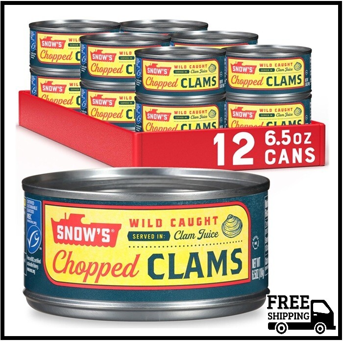Snow\'s Wild Caught Chopped Clams Canned, 6.5 oz Can (Pack of 12) - 5g Protein Pe Snow\'s Wild Caught Chopped Clams Canned, 6.5 oz Can (Pack of 12) - 5g Protein Pe