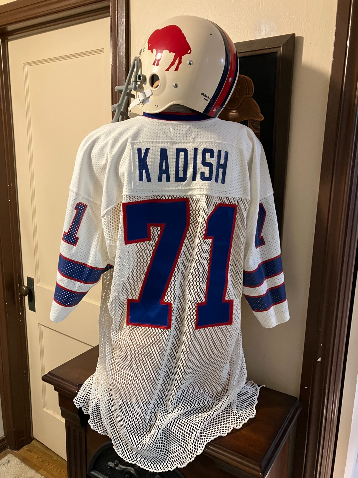 1979-81 Mike Kadish Buffalo Bills Game Worn Used Fishnet Jersey-SAND-KNIT Sz XX