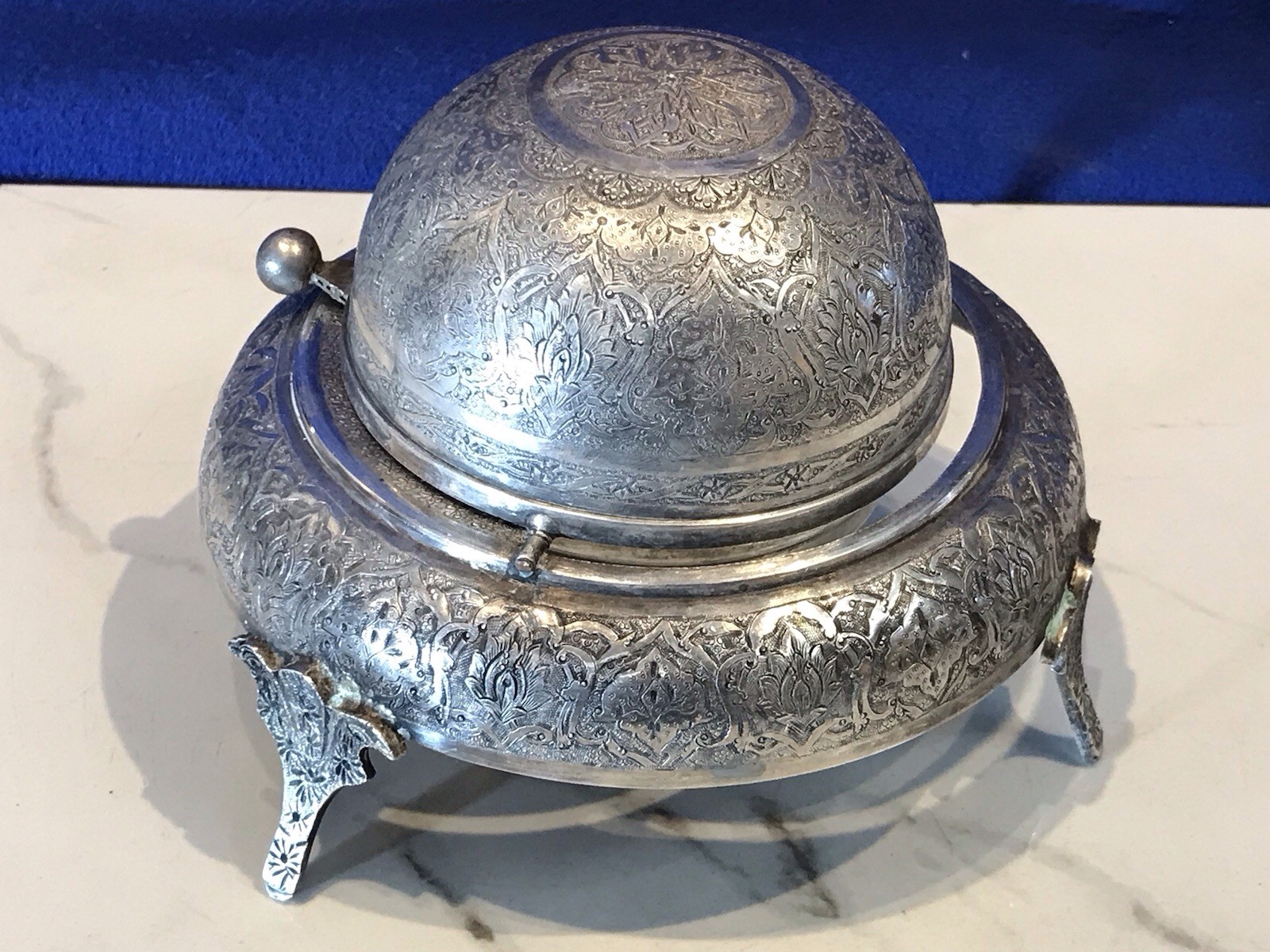Vintage Middle Eastern 84 Solid Silver Hand Engraved,sugar Bowl,457.94 grams