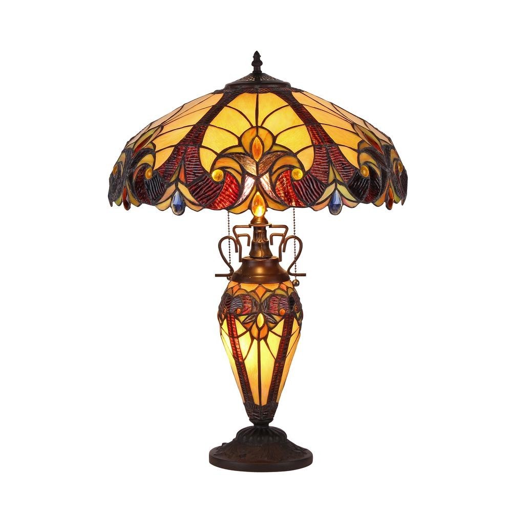 Tiffany Style Victorian Theme Stained Glass Double Lit Table Accent Reading Lamp