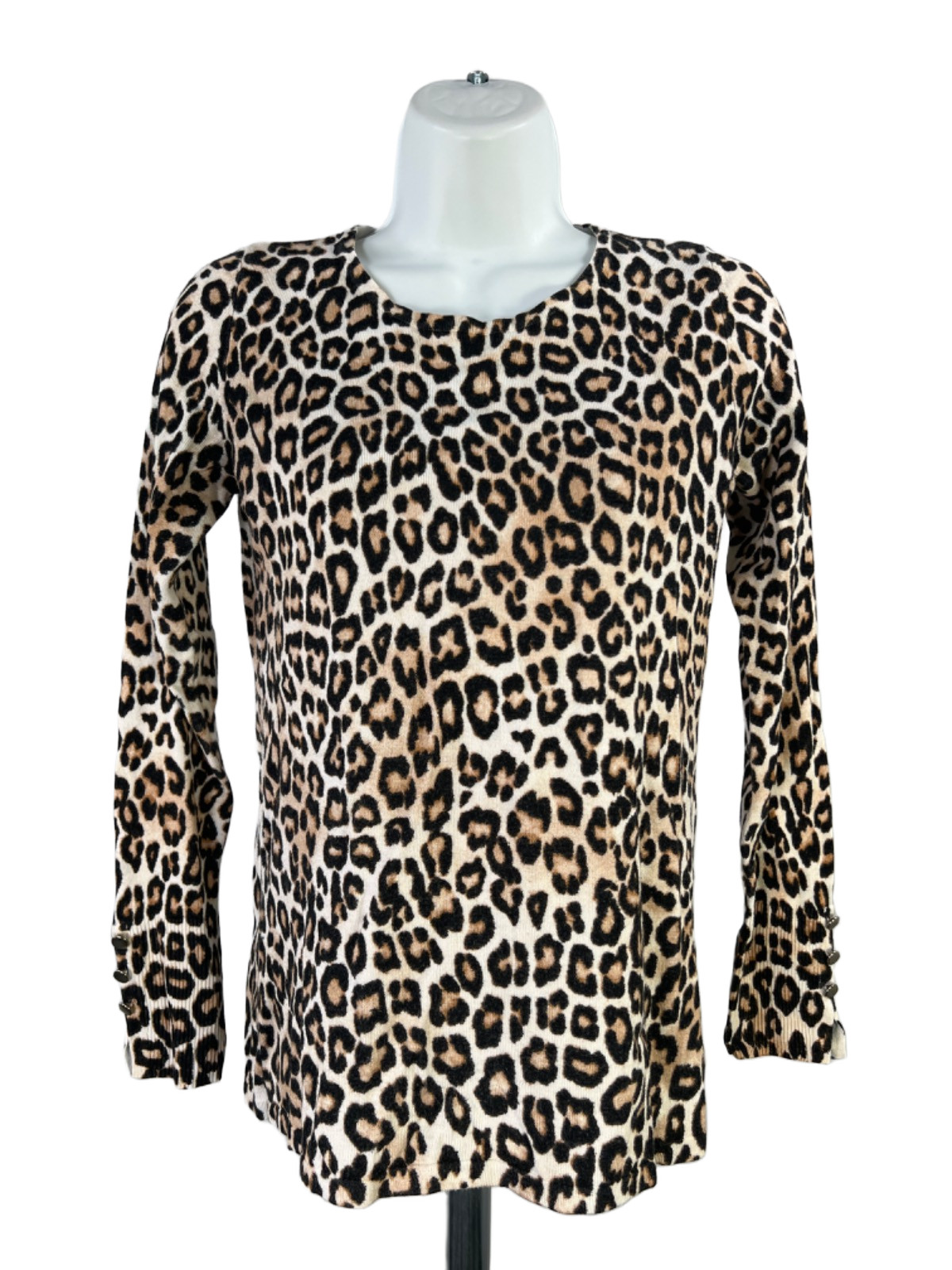 Chico\'s Women\'s Black/Brown Long Sleeve Leopard Print Sweater - 00/US XS
