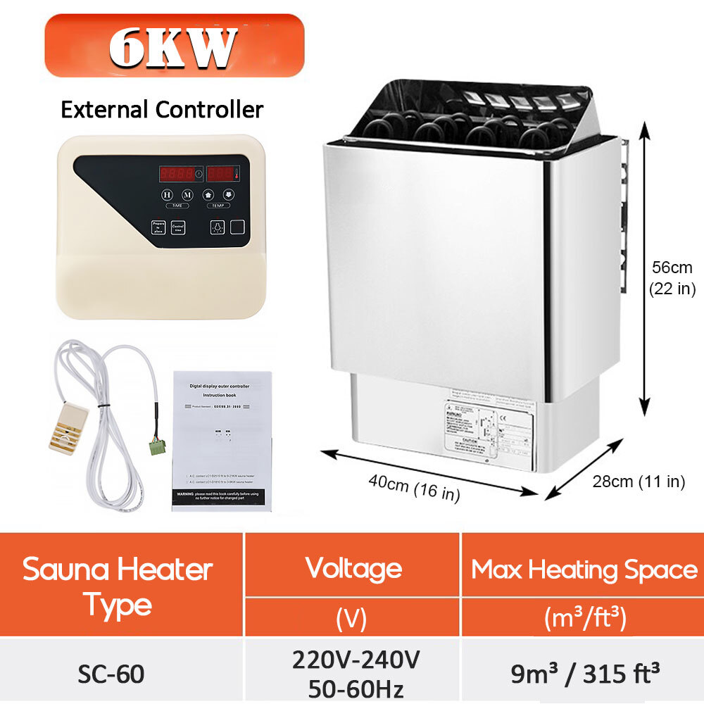 6KW/9KW Residential Dry Sauna Stove with External CON5 Digital Controller.240V 6KW/9KW Residential Dry Sauna Stove with External CON5 Digital Controller.240V