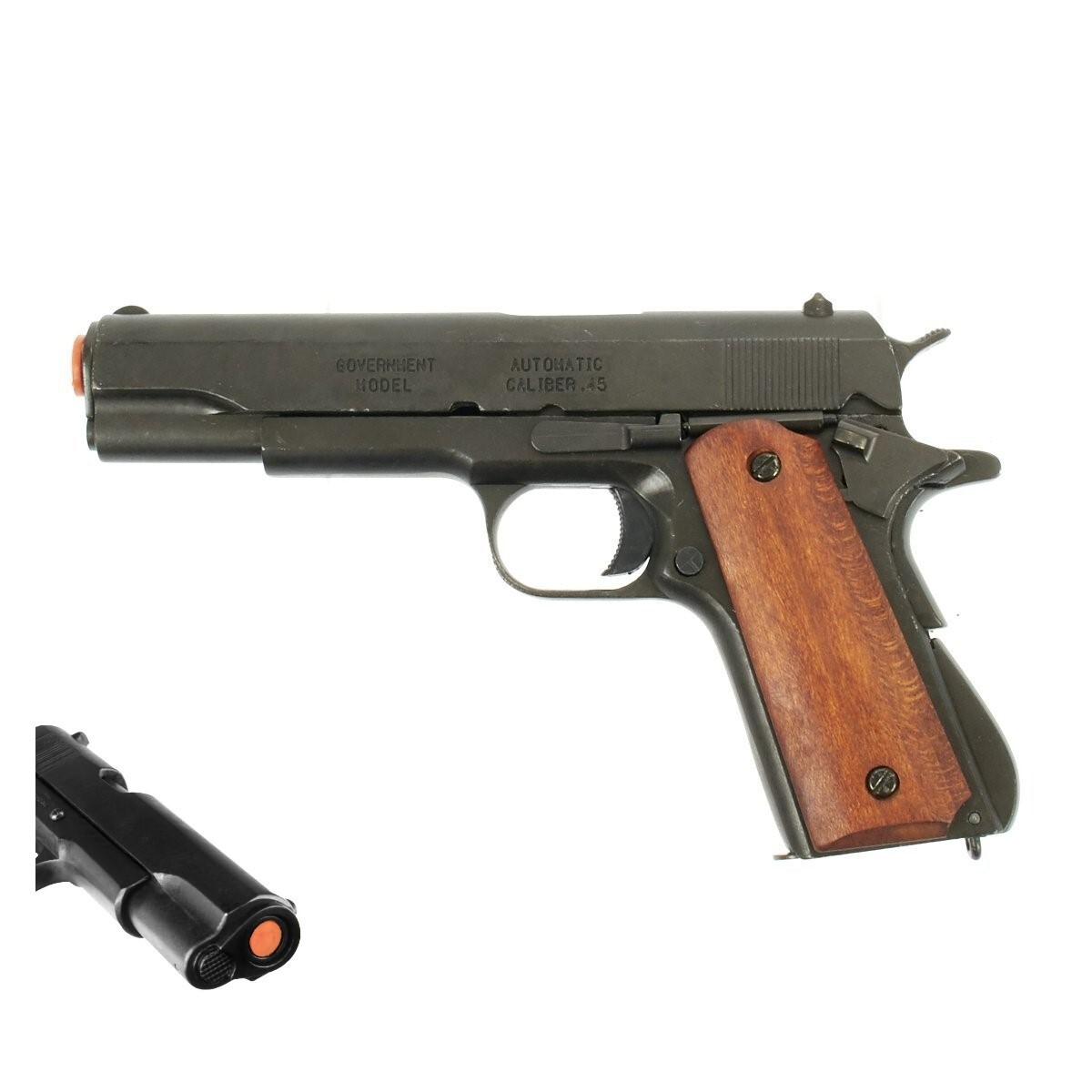 Denix 1911 A1 Field Strippable Non-Firing Prop Gun, Dark Wood Grips Ejecting Mag
