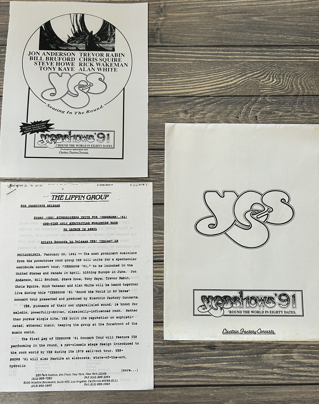 Vintage Yes Shows ‘91 Round The World In Eighty Days Press Release Folder 