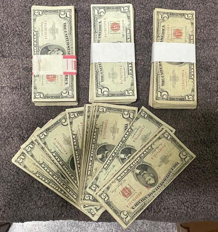 1953-63 $5 Dollar Red Seals ~ $5 Bill G-XF _ Collectible Lot Currency
