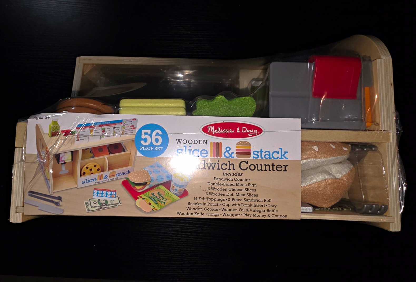 Melissa & Doug Wooden Slice & Stack Sandwich Counter Pretend Play Set, 56pc