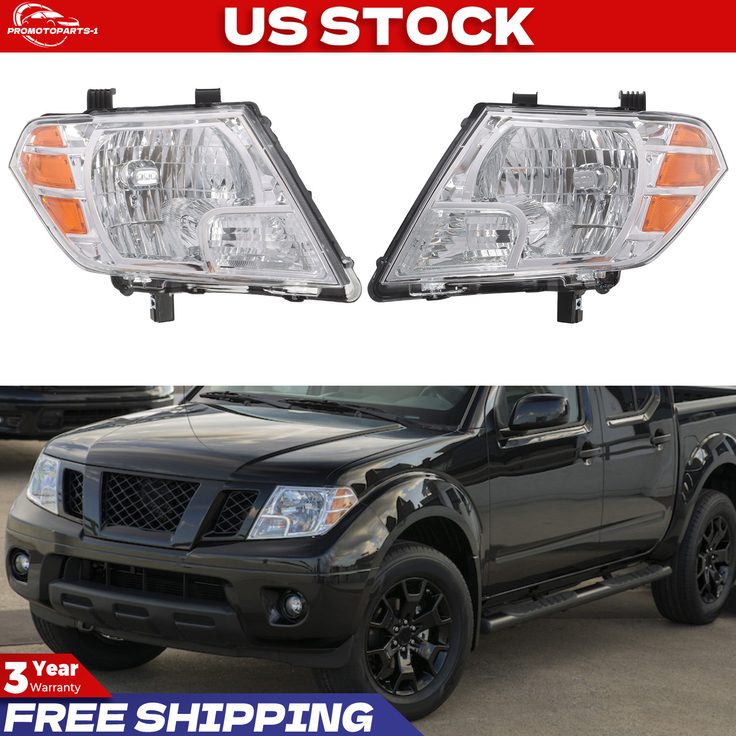 For 2009-2021 Nissan Frontier Left Right Chrome Headlights Pair