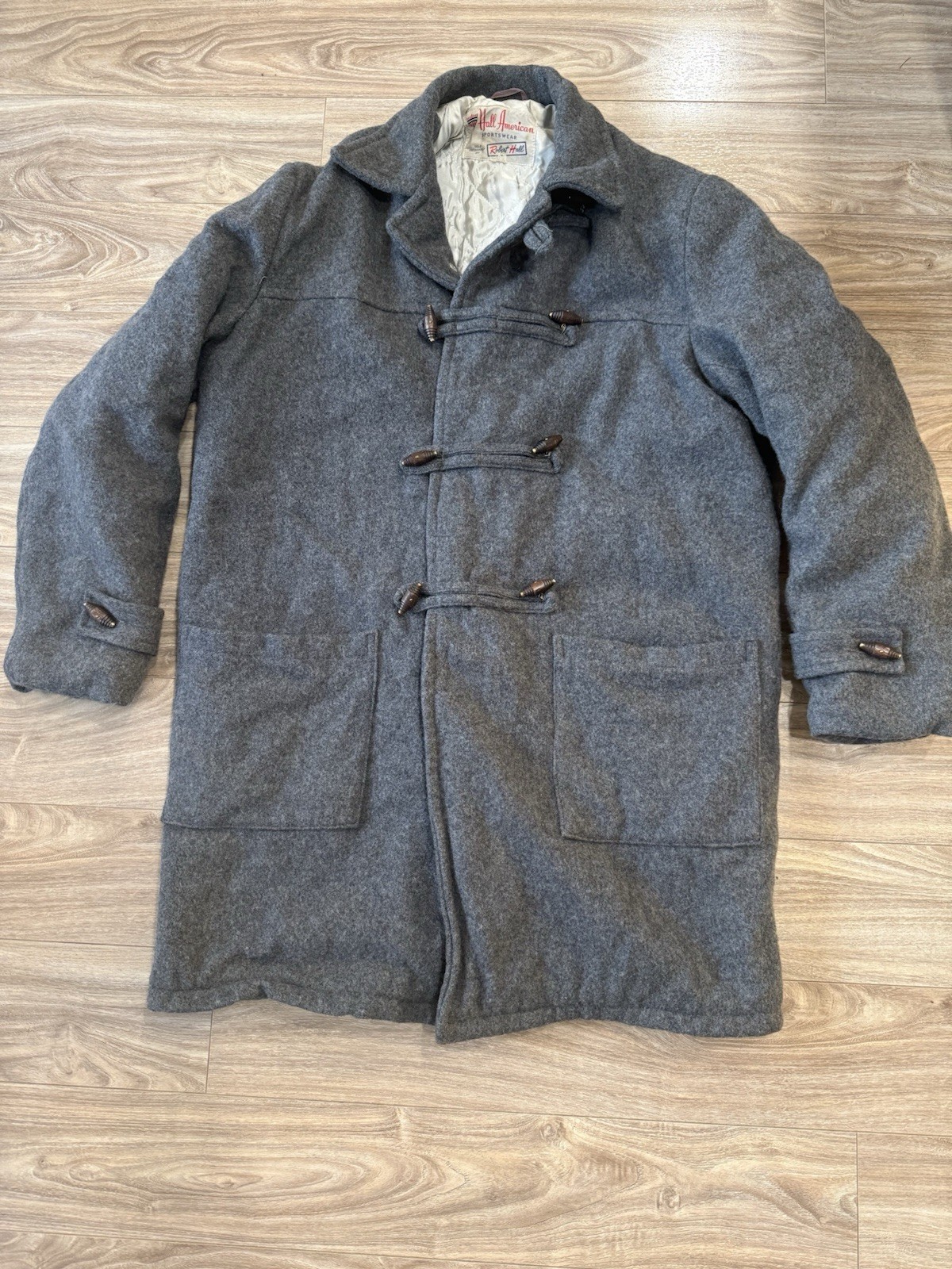 Vtg MCM Hall American Wool Toggle Duffle Insulated Trench Winter Coat Size L Vtg MCM Hall American Wool Toggle Duffle Insulated Trench Winter Coat Size L