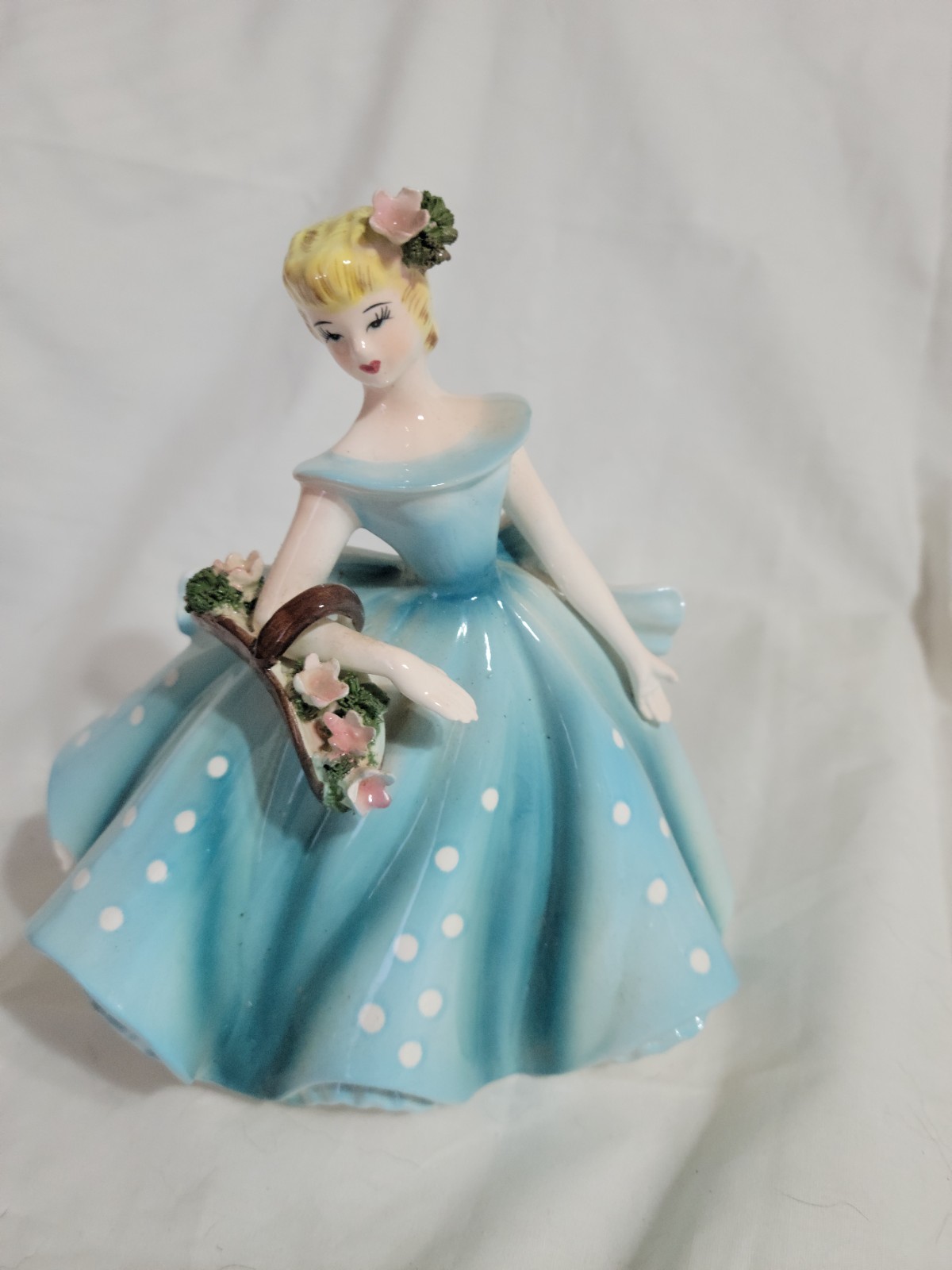 Vntg Lefton Planter Girl w/Flower Basket 7 Vntg Lefton Planter Girl w/Flower Basket 7