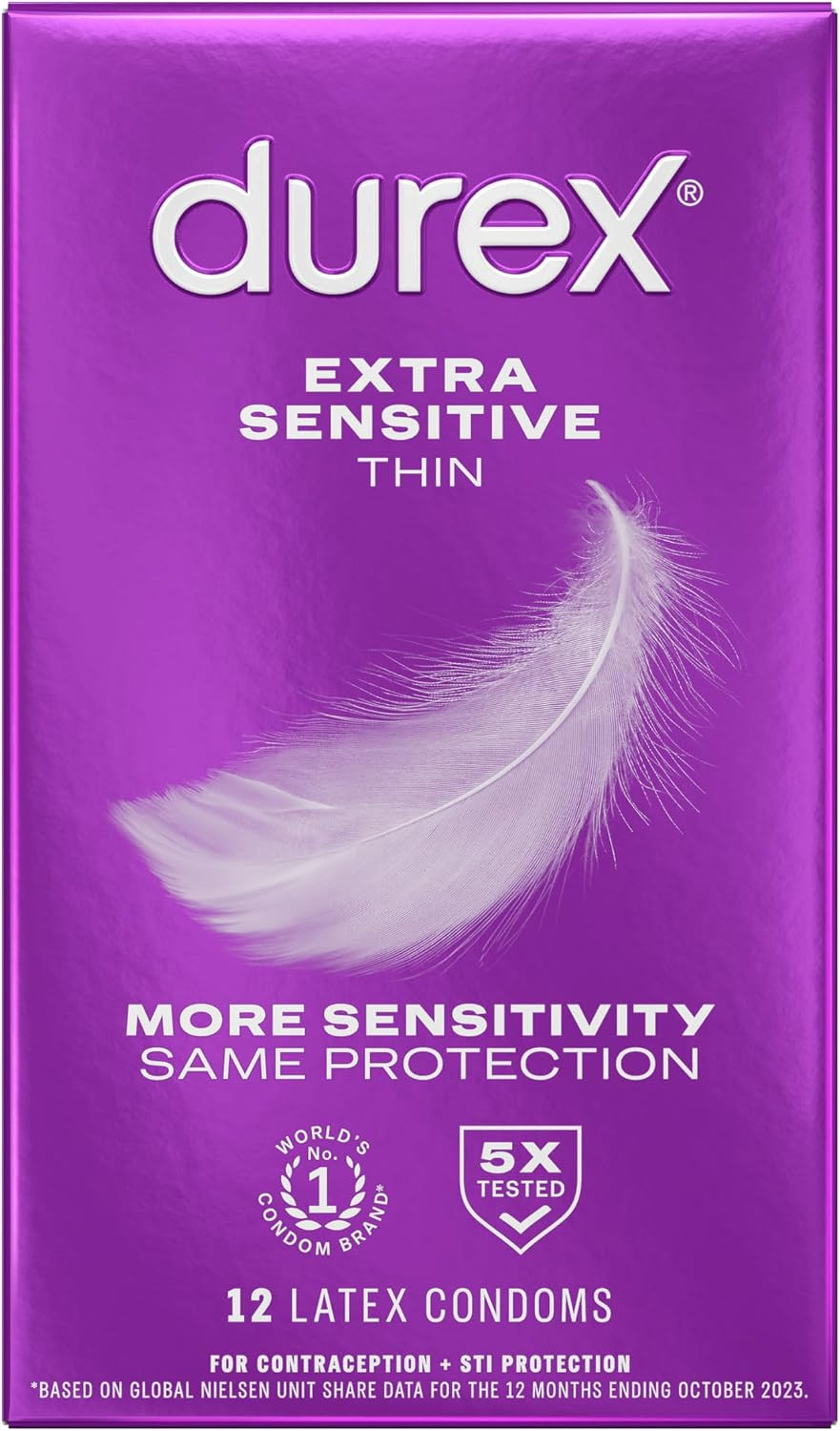 Durex Extra Sensitive Lubricated Ultra Thin Premium Condoms, Regular Fit, 12 Cou