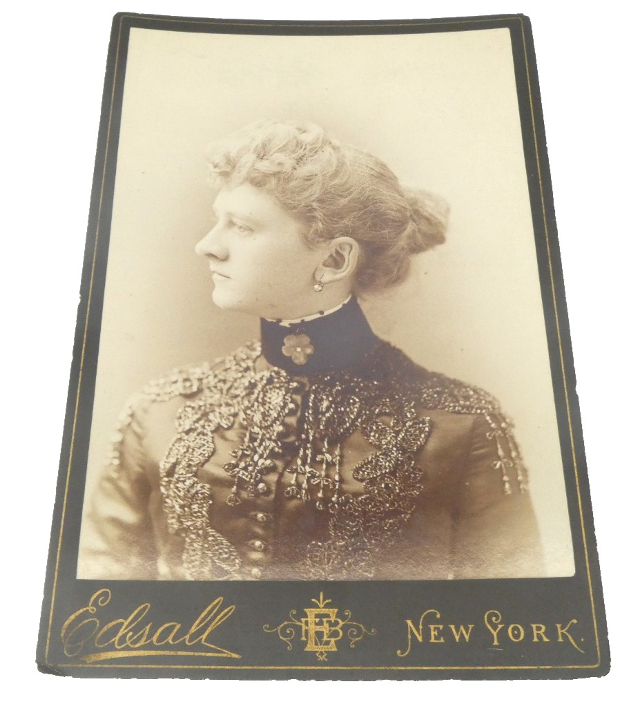 Antique Cabinet Card Woman Portrait Fancy Dress Edsall New York Victorian Photo