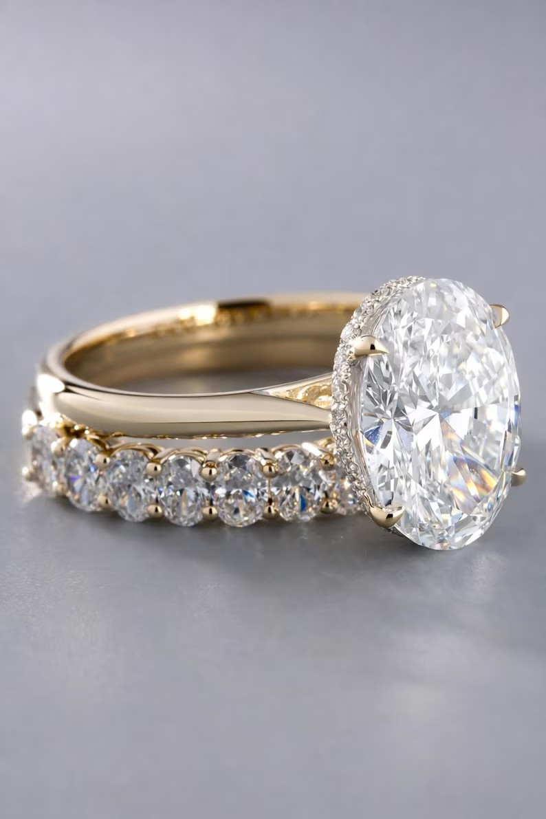 IGI 5.10Ct Oval-Cut EF/VS1 Lab Grown Diamond Engagement Ring Set 14k Yellow Gold