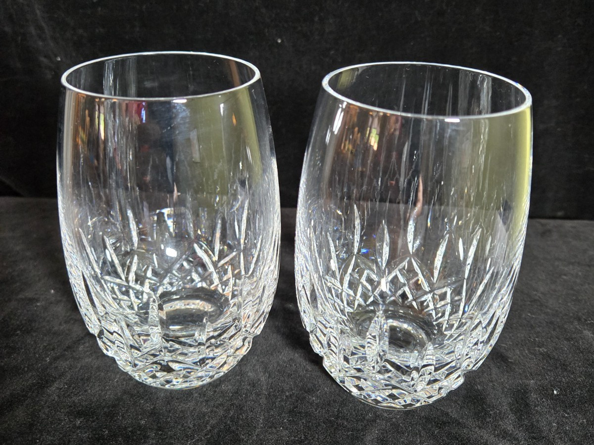 Waterford Lismore Crystal 12oz Flat Tumblers Set of 2 Signed 5\