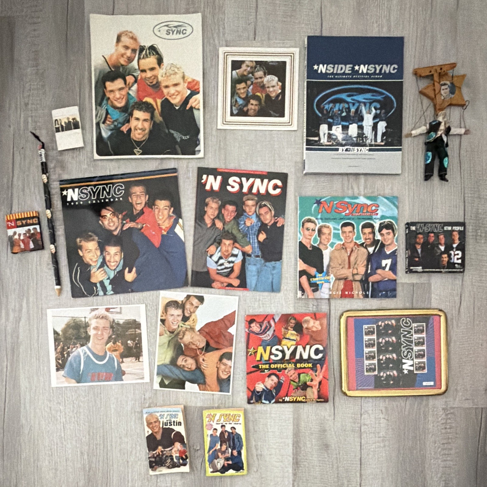 Vintage 1999-2000 NSYNC Memorabilia Lot 1998 Tour Program, JT Marionette, etc.