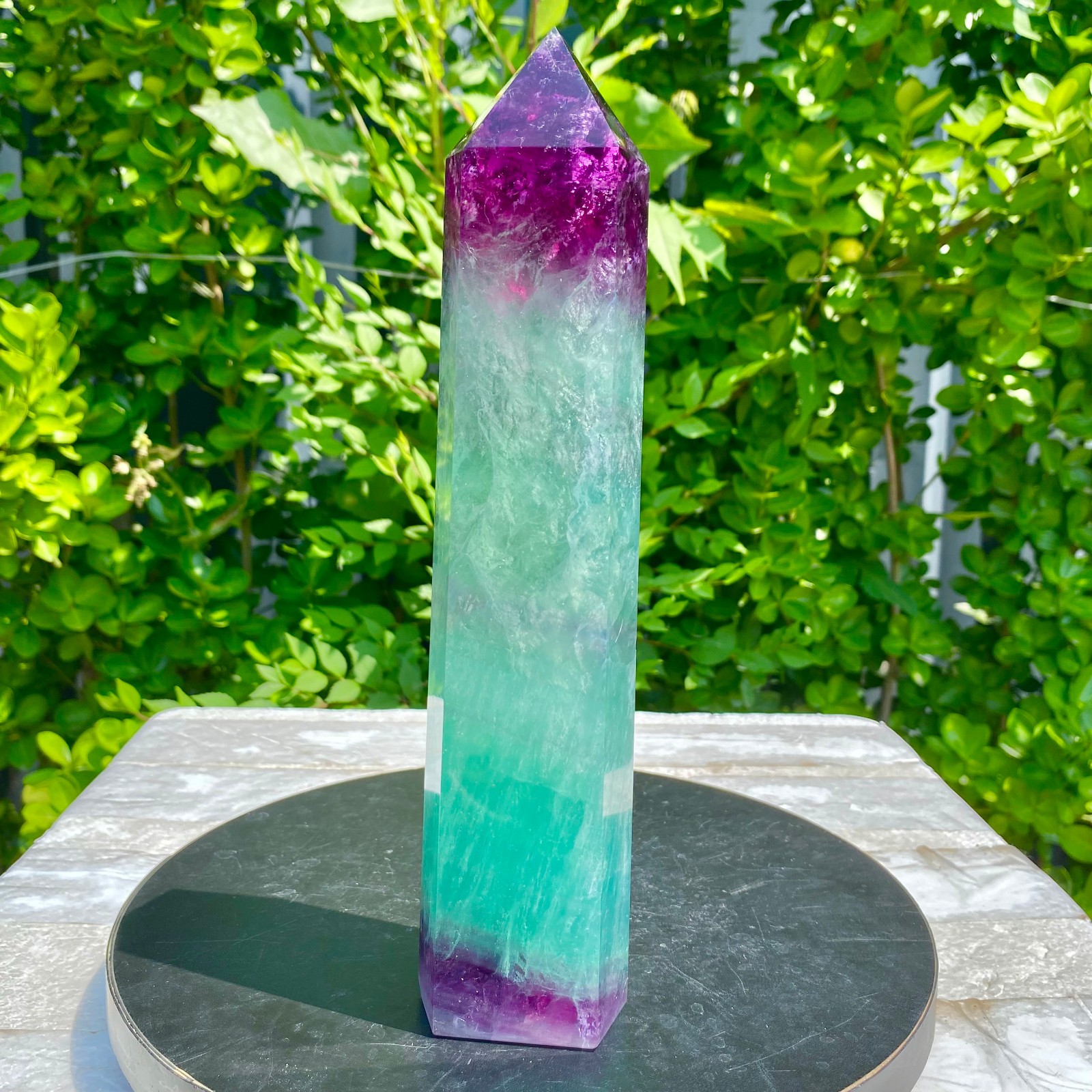 3.04LB Natural Rainbow Fluorite Obelisk Quartz Crystal Wand Tower Point Heal