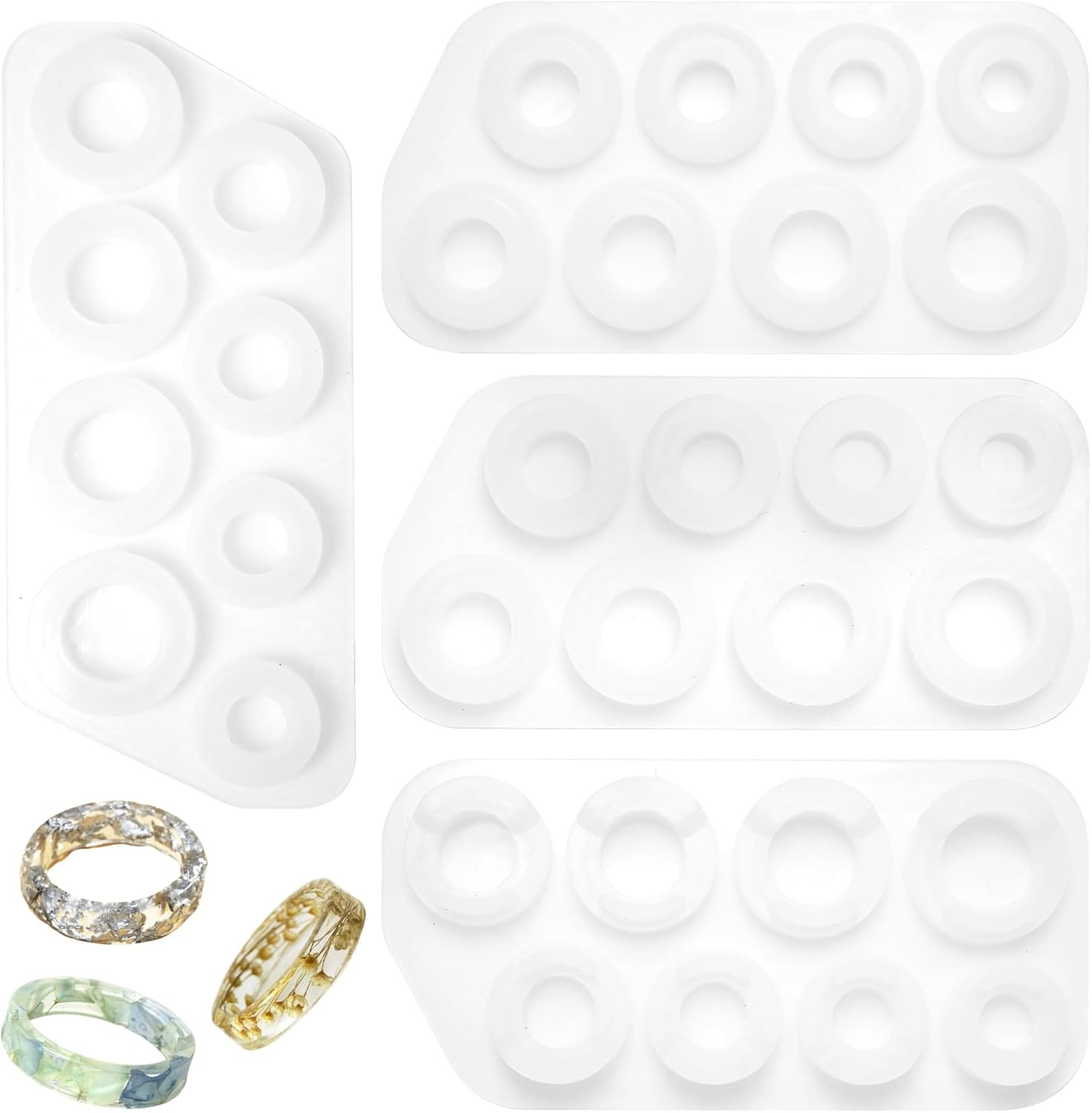 4 Pcs Resin Ring Molds,Silicone Resin Rings Making Kit,Round Pendant Jewelry 4 Pcs Resin Ring Molds,Silicone Resin Rings Making Kit,Round Pendant Jewelry