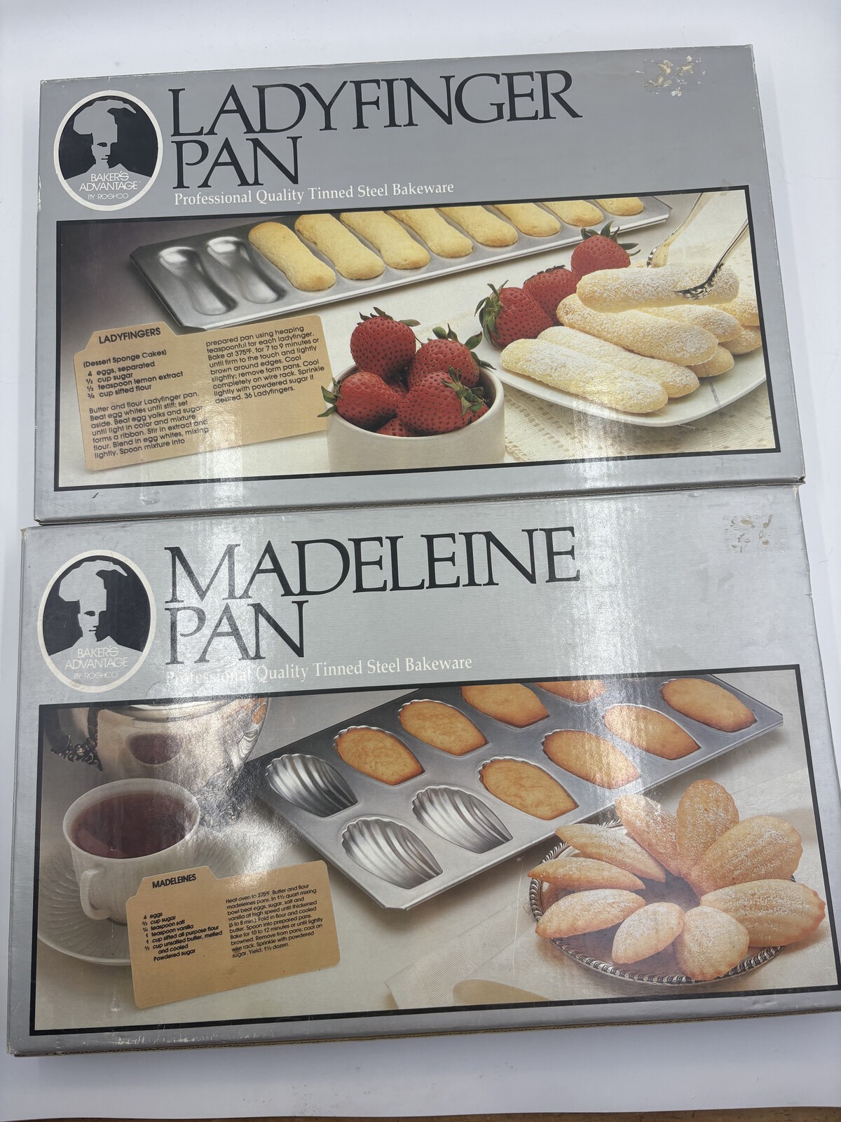 Vintage Baker\'s Advantage Roshco Ladyfinger & Madeleine Pan Set Tinned Steel