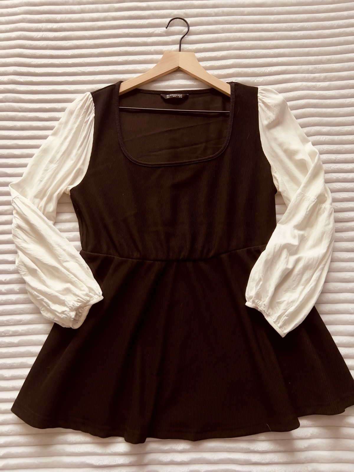 Womens Peplum Top Size 12 Black White 3/4 Sleeve Career Work Blouse Bloomchic