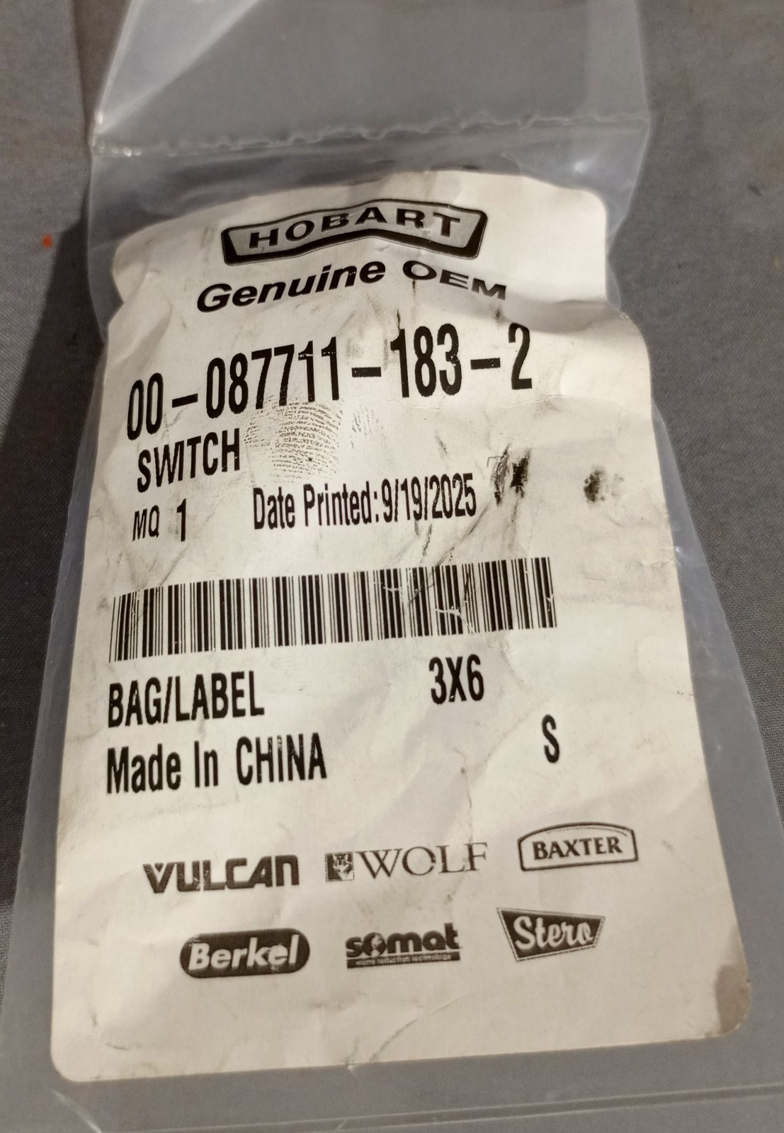 Hobart Genuine OEM 00-087711-183-2 Switch Hobart Genuine OEM 00-087711-183-2 Switch