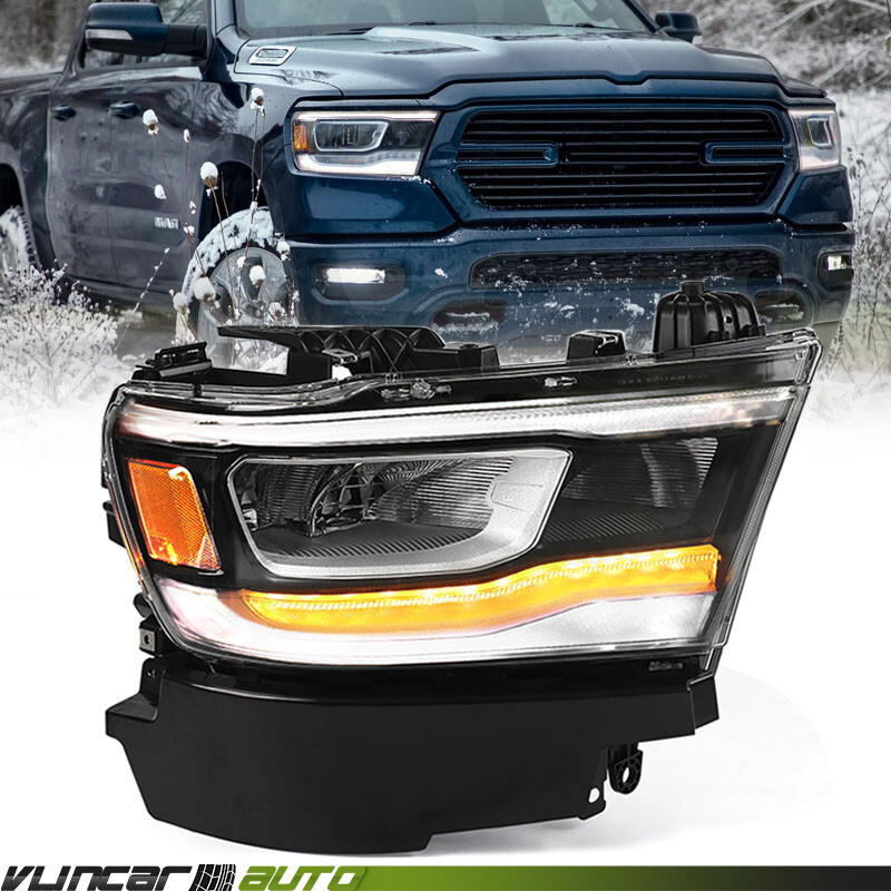 Passenger Full LED Headlights For Dodge Ram 1500 2019-2024 Chrome DRL Headlamps