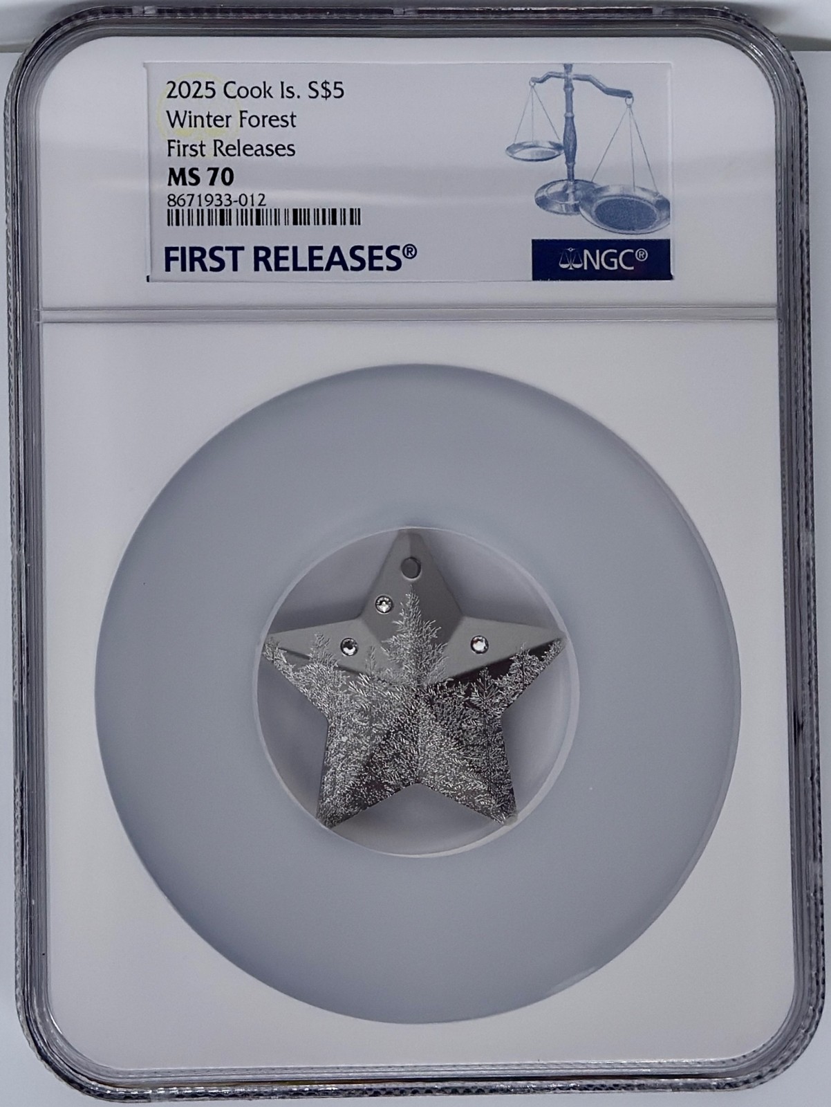 2025 Cook Islands Silver 1 oz $5 Winter Forest Ornament Silver NGC MS 70 FR