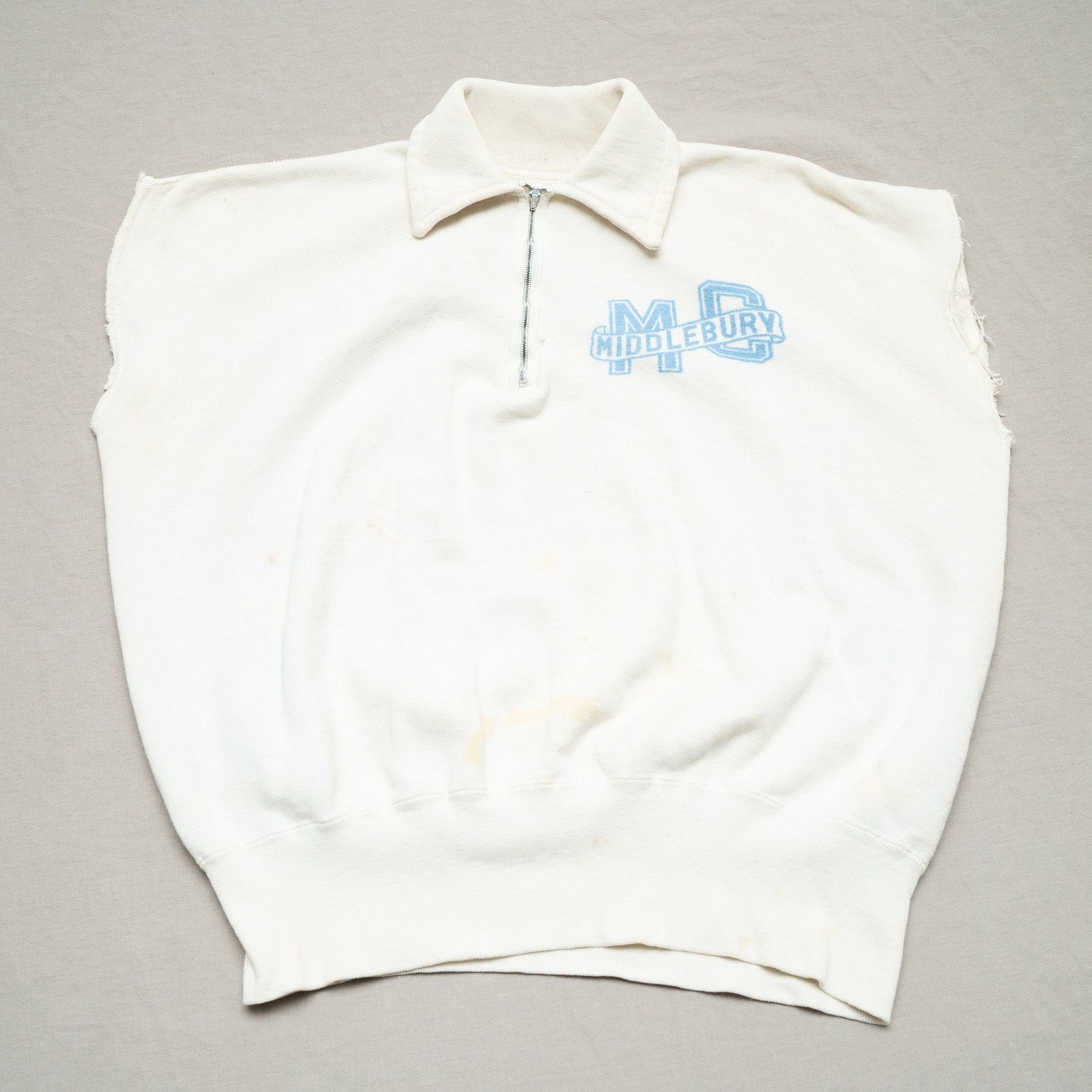 Vintage 40s 50s 1/4 Zip Sweatshirt Crown Zipper Middlebury Water Print No Sleeve Vintage 40s 50s 1/4 Zip Sweatshirt Crown Zipper Middlebury Water Print No Sleeve