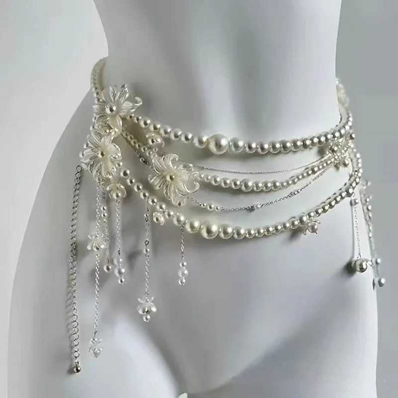 Multilayer Pearl Belt Waist Chain for Women\'s Fashion Retro Y2K Designer Belt Multilayer Pearl Belt Waist Chain for Women\'s Fashion Retro Y2K Designer Belt