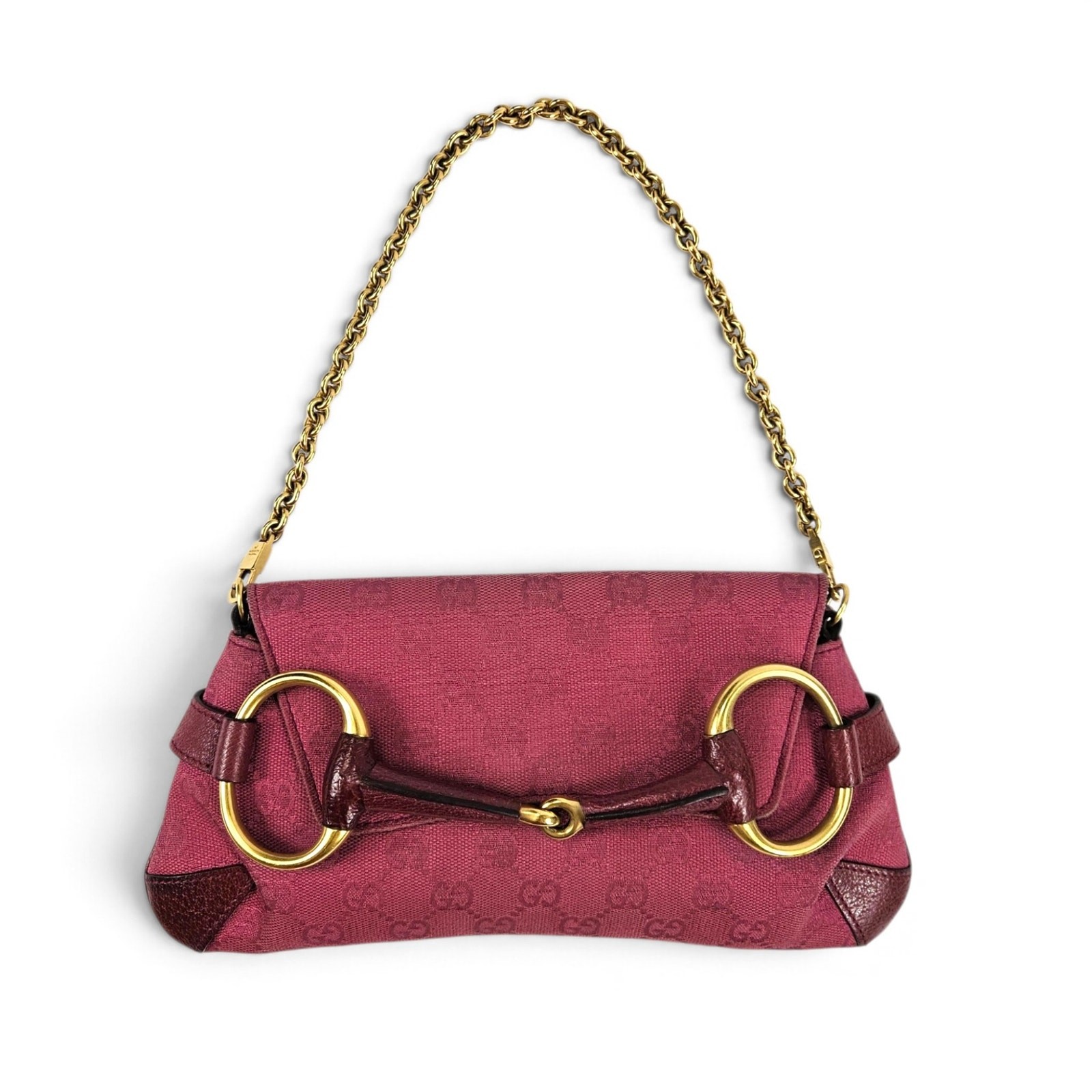 Vintage Tom Ford for Gucci Pink GG Monogram Horsebit Chain Clutch Bag Vintage Tom Ford for Gucci Pink GG Monogram Horsebit Chain Clutch Bag