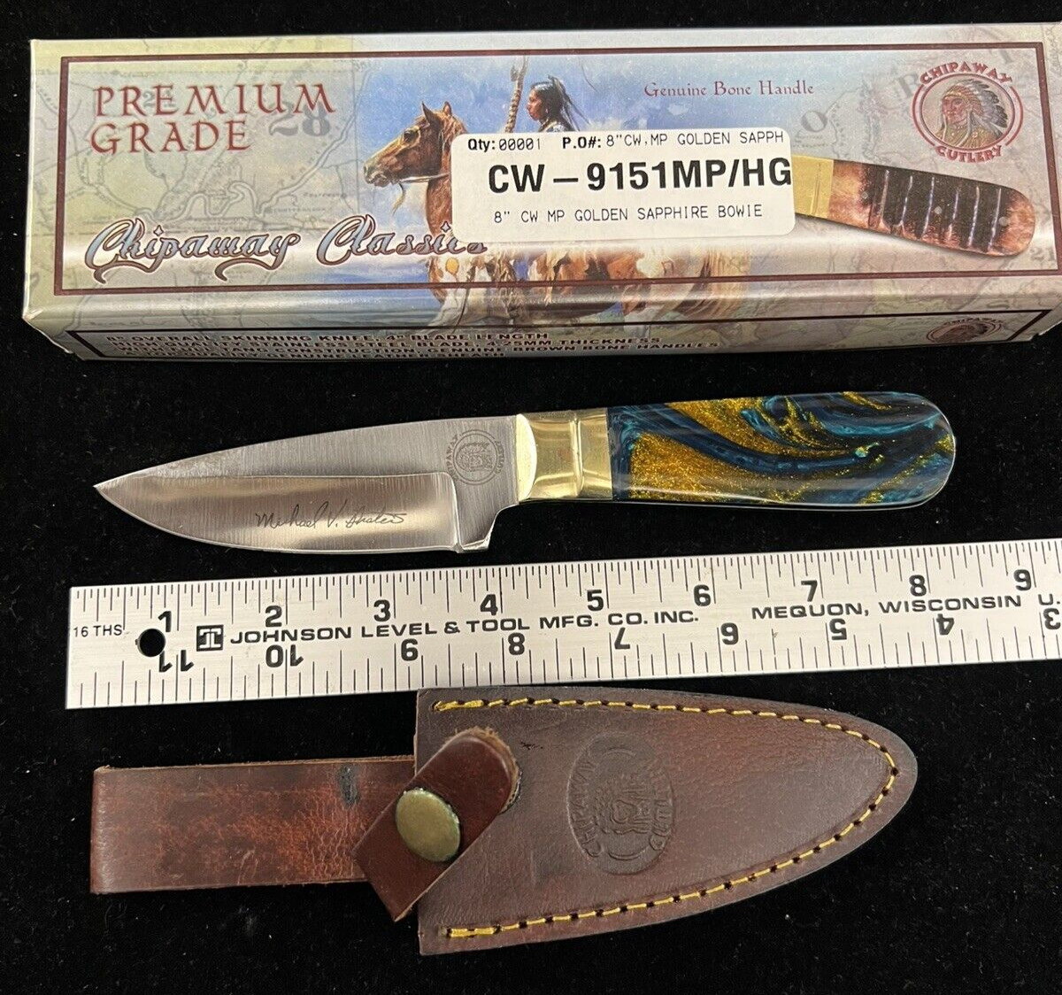 Michael Prater Golden Sapphirew Bowie Knife CW-9151MP/HG Michael Prater Golden Sapphirew Bowie Knife CW-9151MP/HG