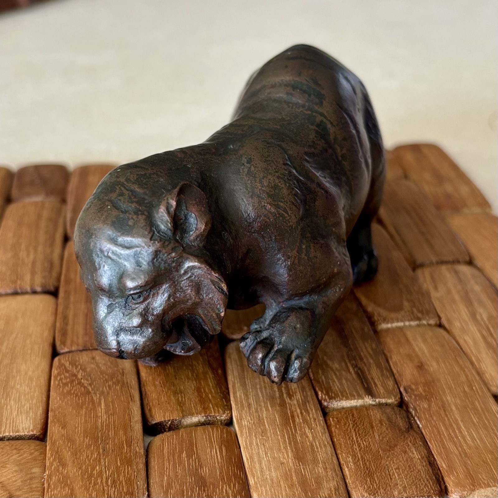 Rare Late 19th - Early 20th Century Japanese Bronze Crouching Tiger Baby Cub