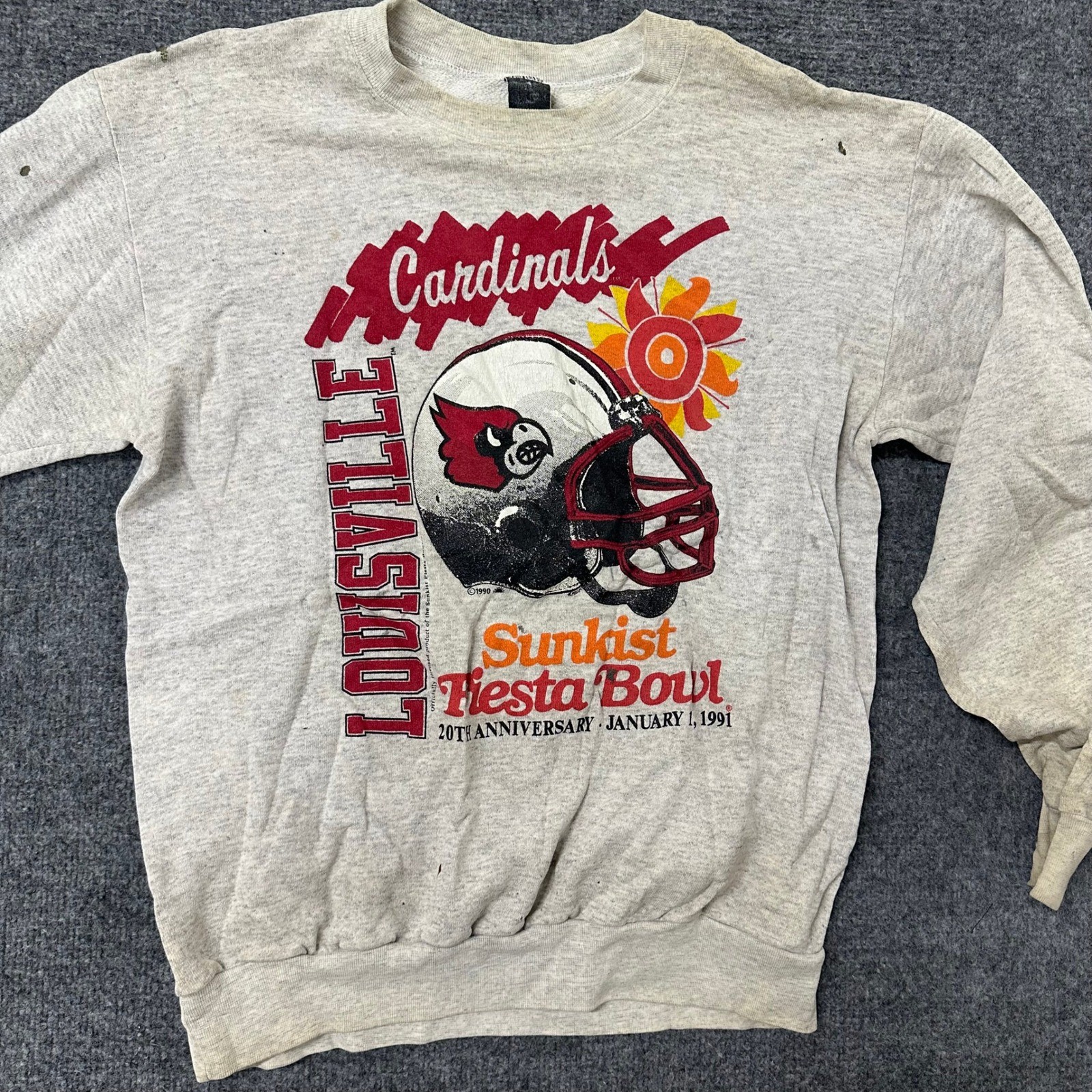 Vintage Sweatshirt Mens Size L Grey Louisville Cardinals 1991 Fiesta Bowl USA