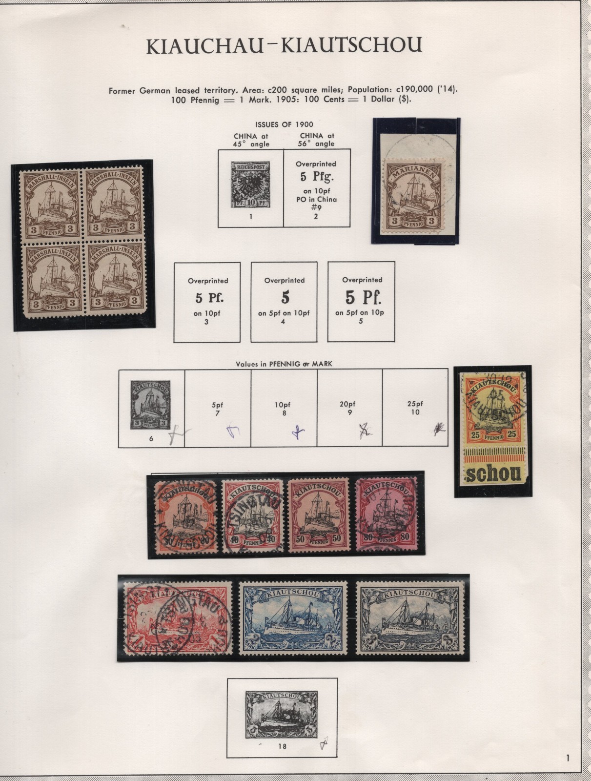 Germany China Kiautschou 1900-1905 Collection of 39 Stamps on 2 Album