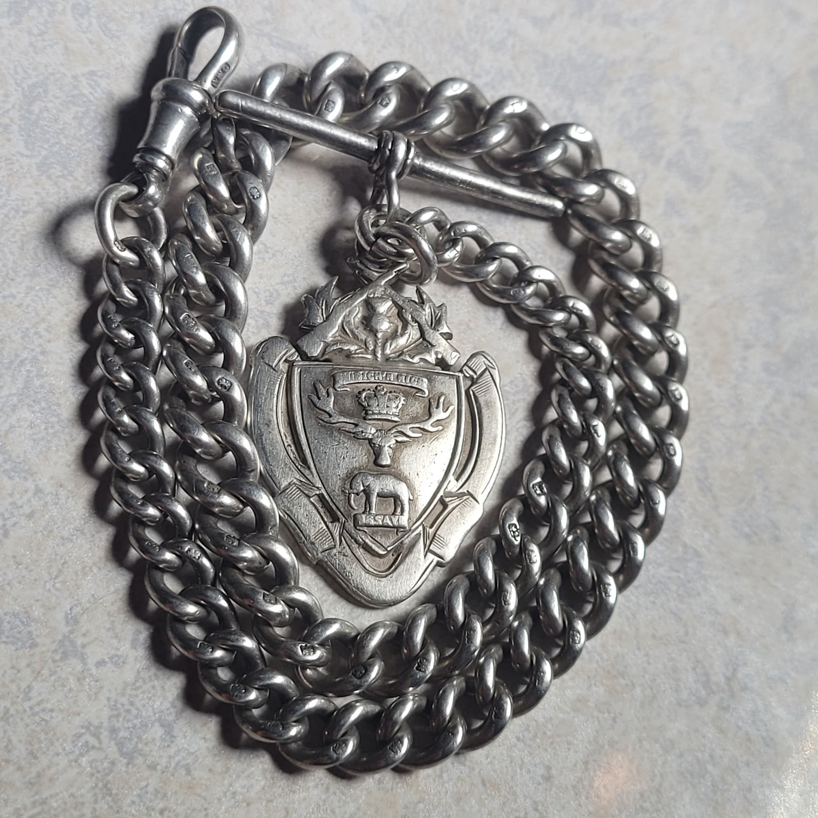 Rare Antique Scottish Army Sterling Silver Pocket Watch Albert Chain Shooting Rare Antique Scottish Army Sterling Silver Pocket Watch Albert Chain Shooting