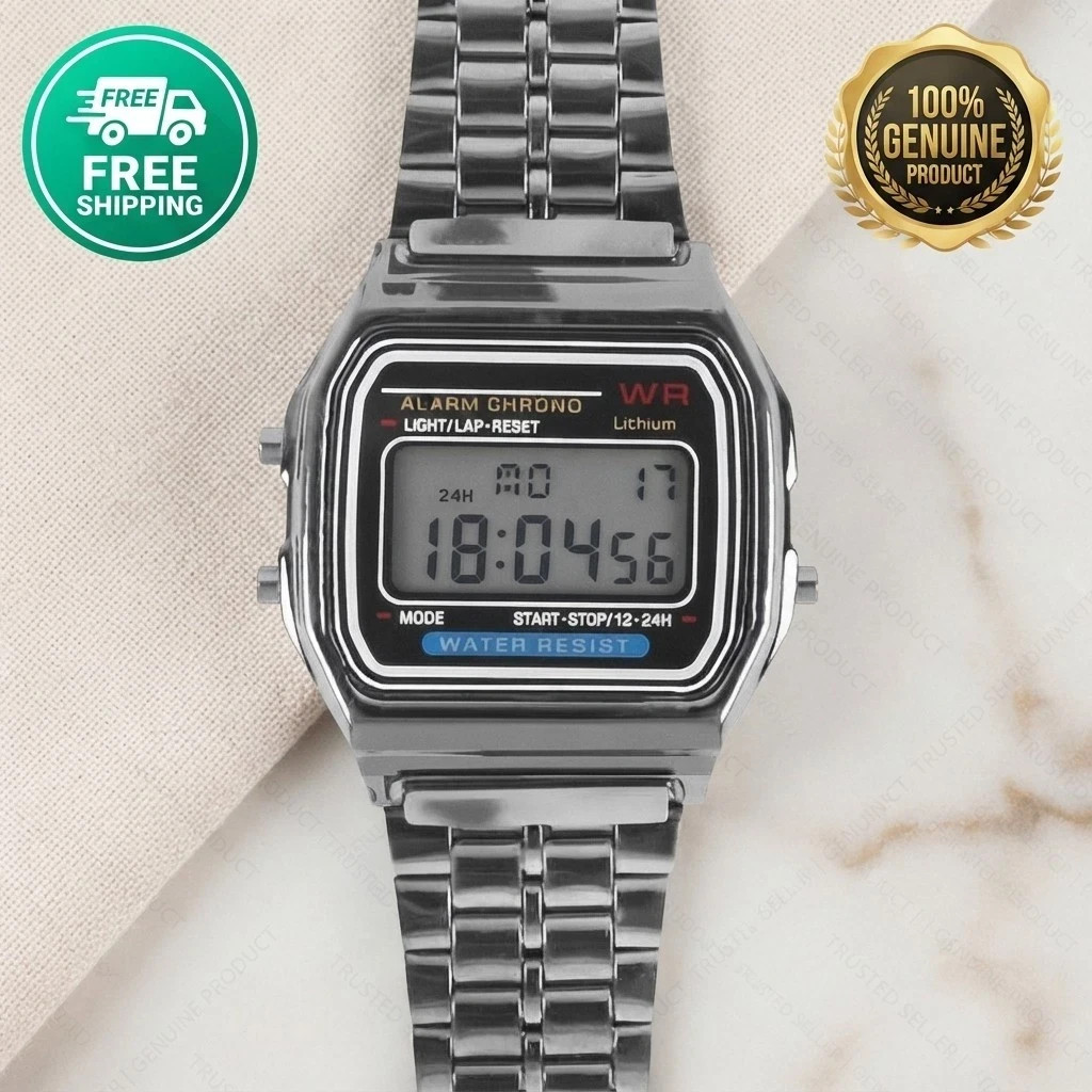 F91W Steel Band Watch Men Women LED Digital Silver Same Day 🚛✅