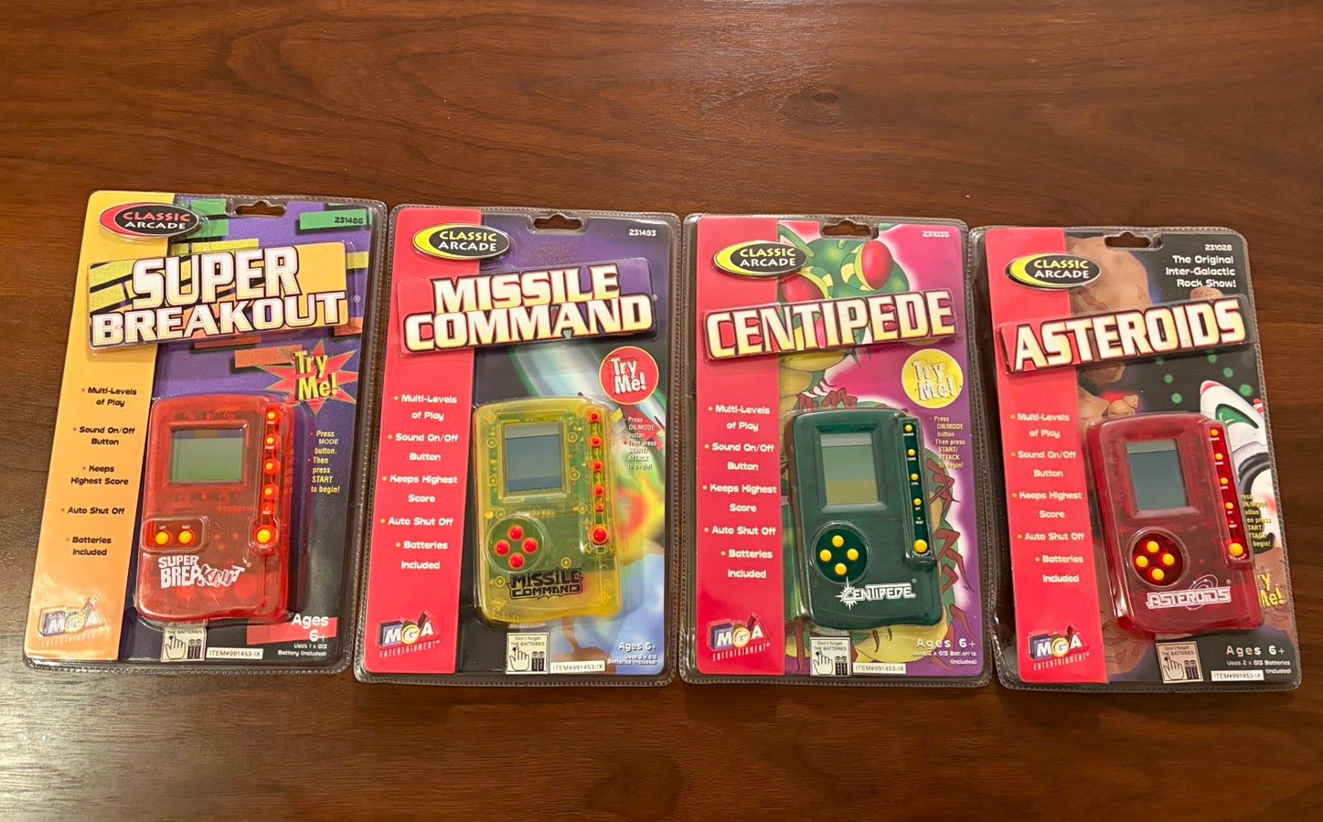 MGA Classic Arcade Handheld Electronic Games Lot 4 1999 Breakout Centipede MGA Classic Arcade Handheld Electronic Games Lot 4 1999 Breakout Centipede