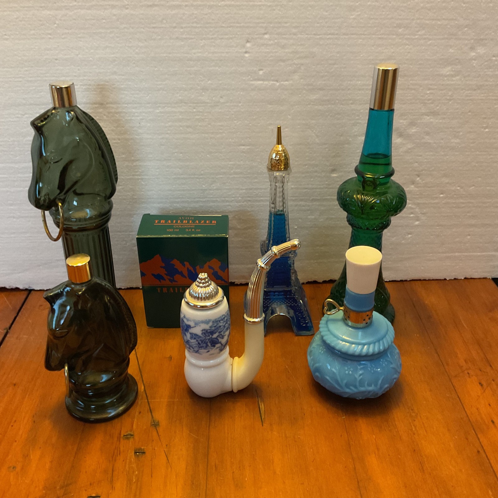 Vintage Avon Perfume Cologne Bottles Lot 7 Pony Eiffel Tower Pipe Milk Glass