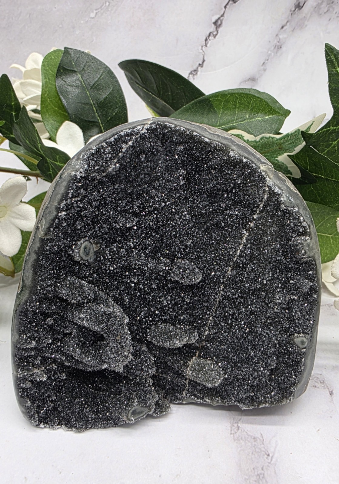 Rare Black Druzy Amethyst Geode w/ Tubular Stalactite Growths • Uruguay Crystal 