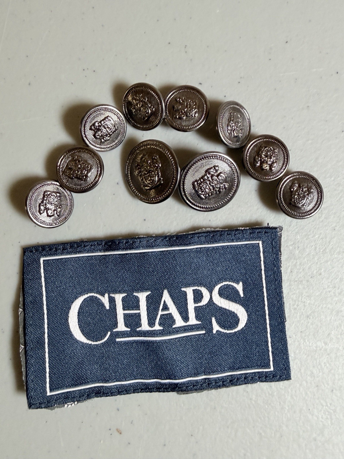 CHAPS REPLACEMENT BUTTONS 10 Dark Silver anodized metal buttons CHAPS REPLACEMENT BUTTONS 10 Dark Silver anodized metal buttons