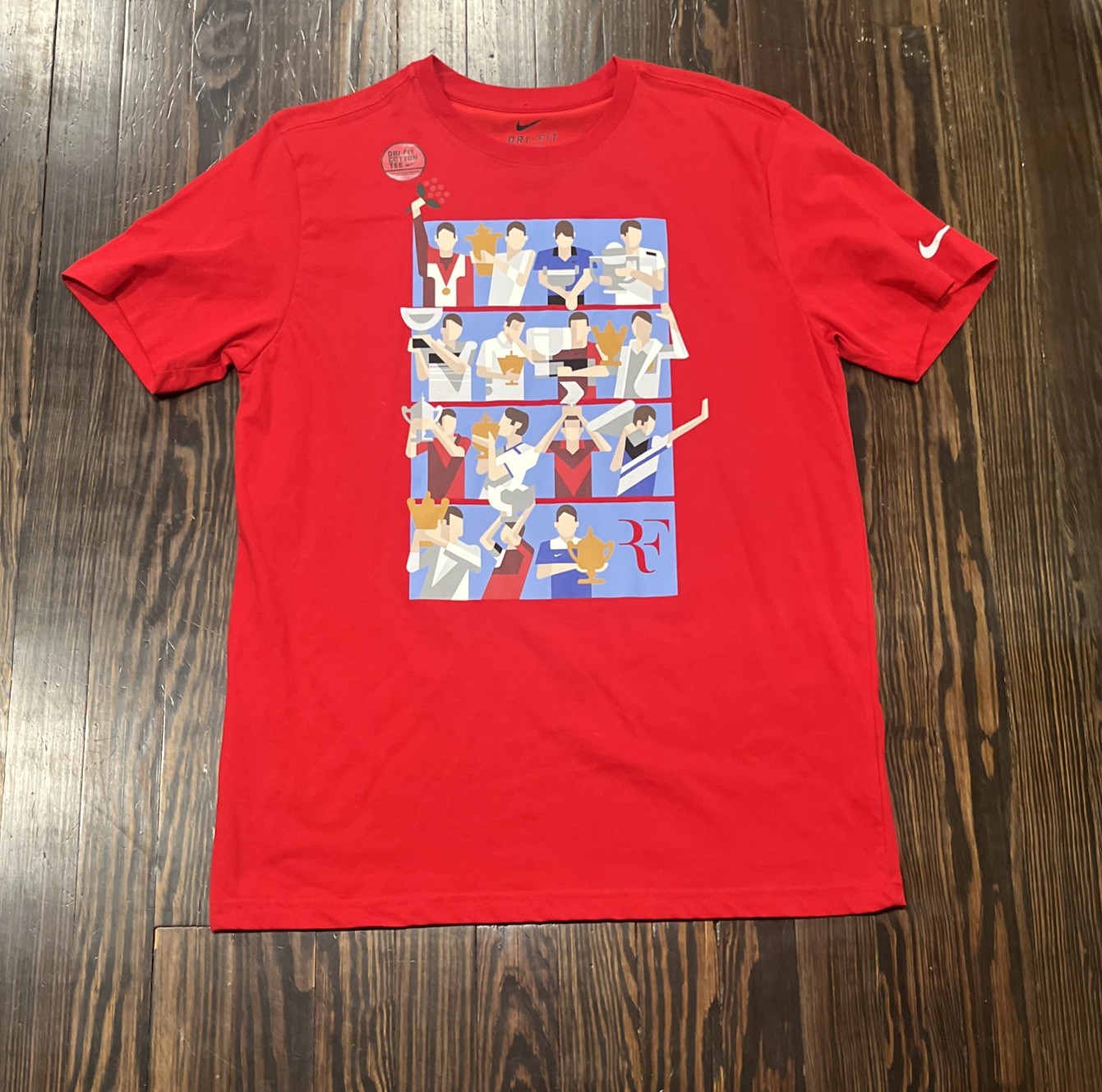 Nike Roger Federer RF Trophy T Shirt Men’s Large Red Cotton Polyester NWOT