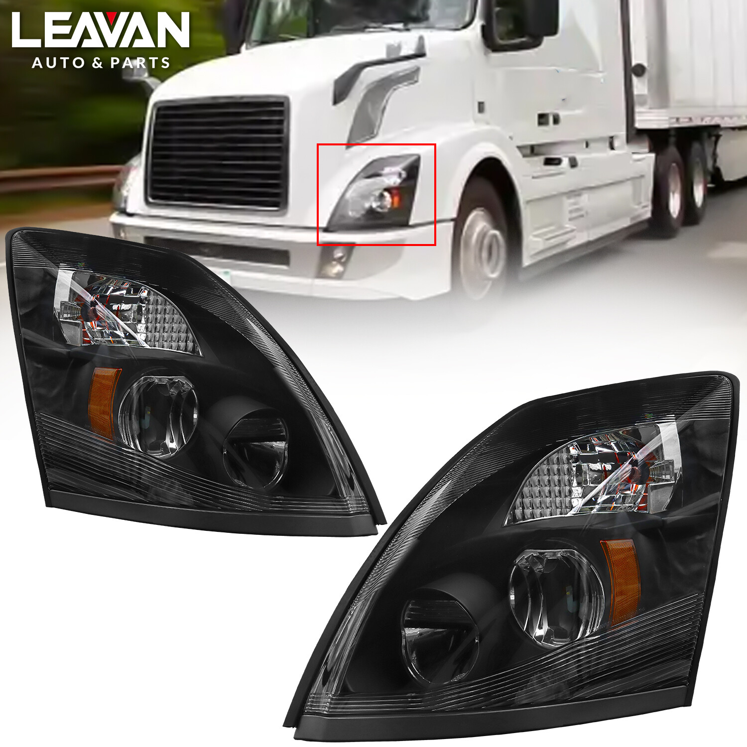 For 2004-2017 Volvo VNL VNX Black LED Headlight Assembly Pair Left&Right Side For 2004-2017 Volvo VNL VNX Black LED Headlight Assembly Pair Left&Right Side