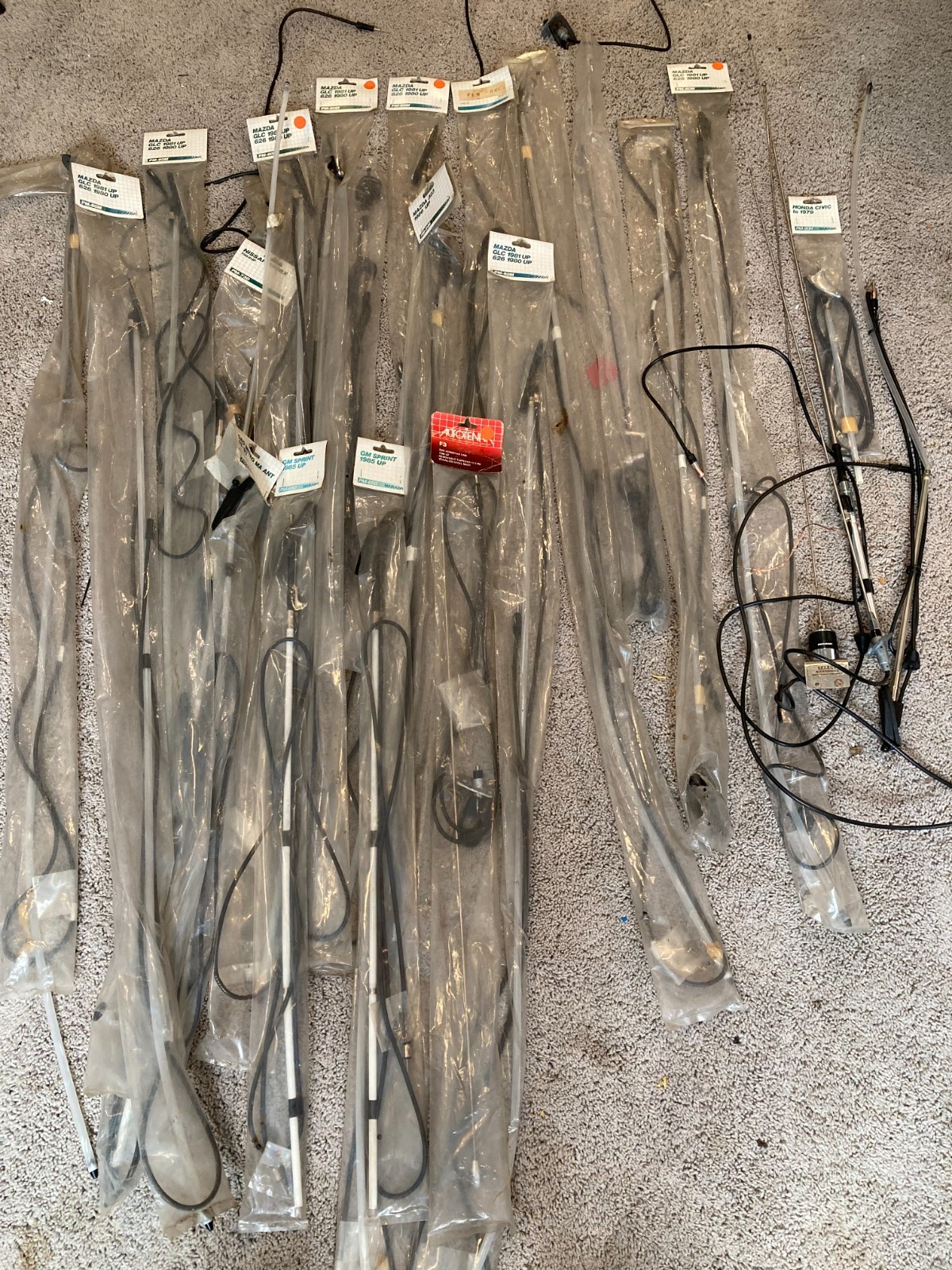 Large Lot Vintage NOS Harada Car Radio Antennas GM Honda Mazda Geo Auto Antenna